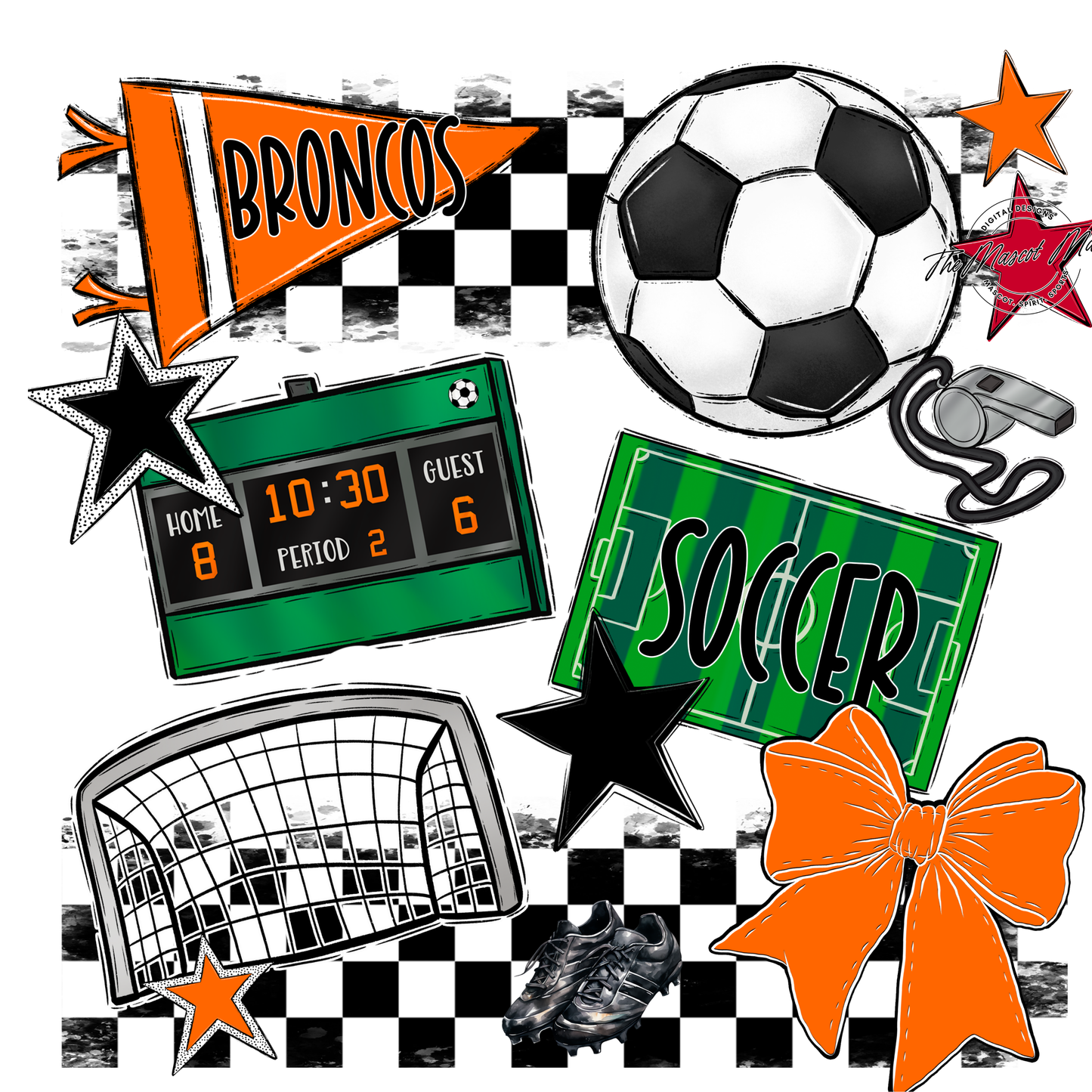 Broncos Checkers Soccer Spirit Design-Orange