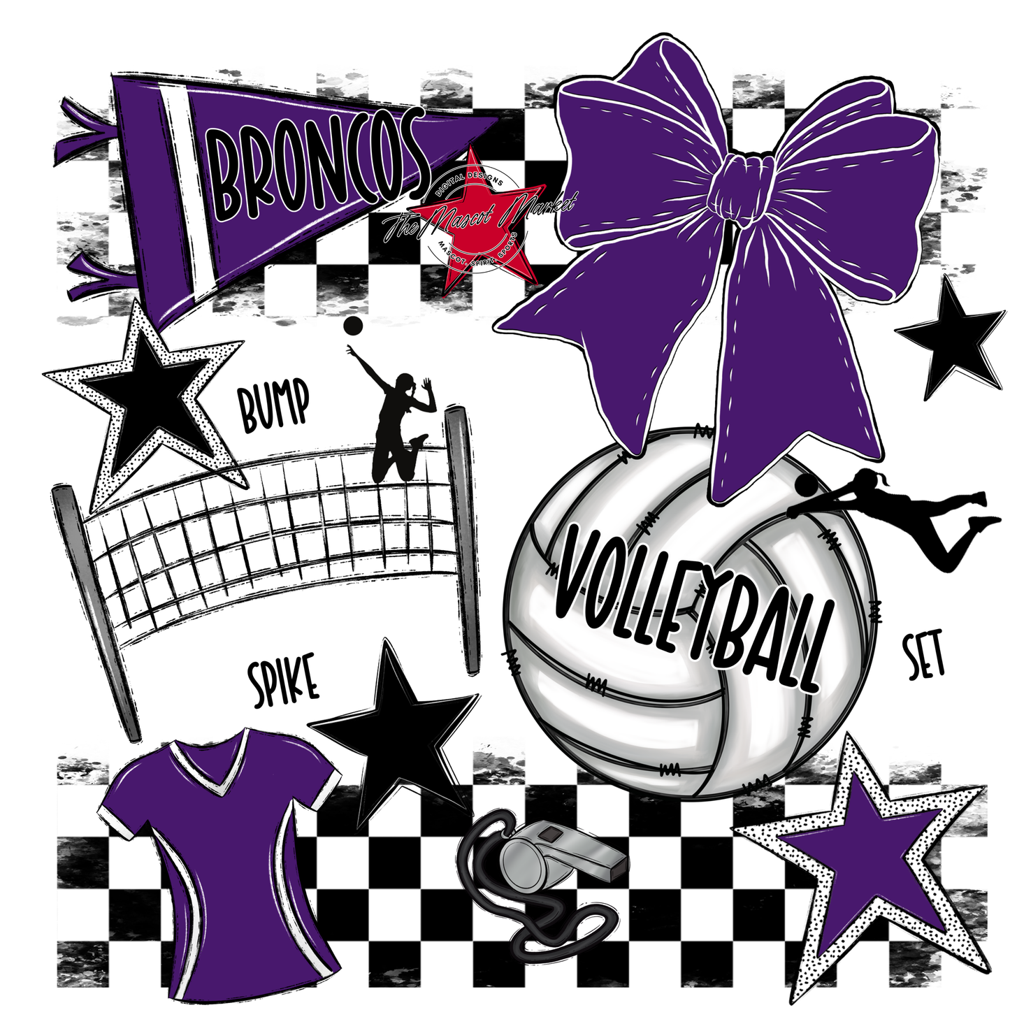 Broncos Checkers Volleyball Spirit Design-Purple