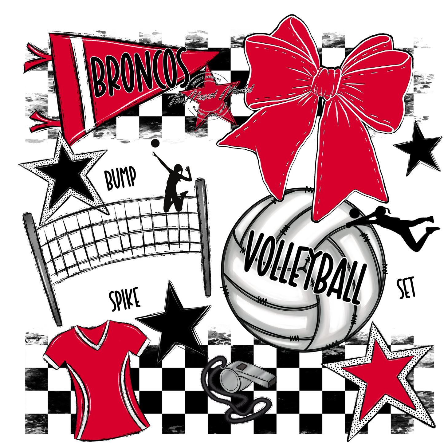 Broncos Checkers Volleyball Spirit Design-Red