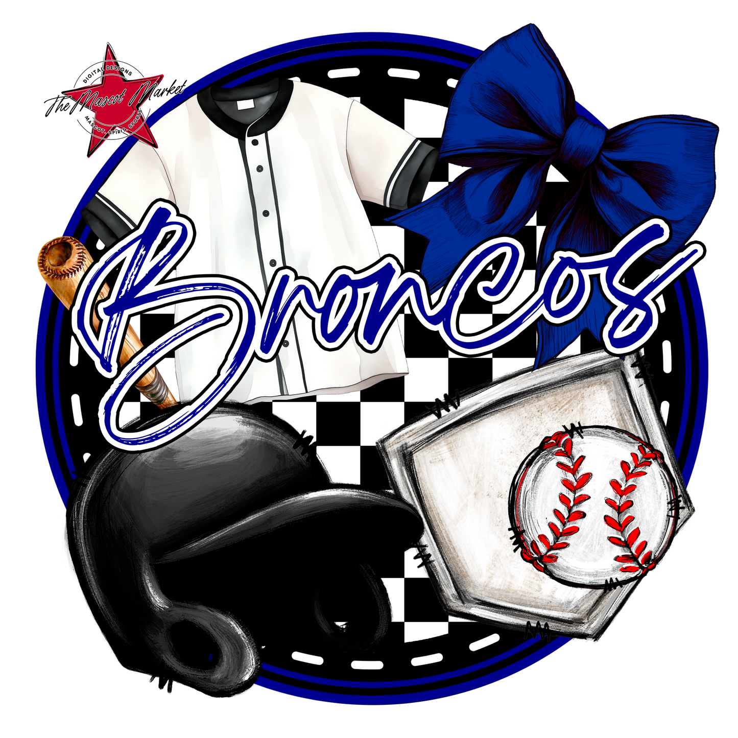 Broncos Circle Baseball Design-Blue