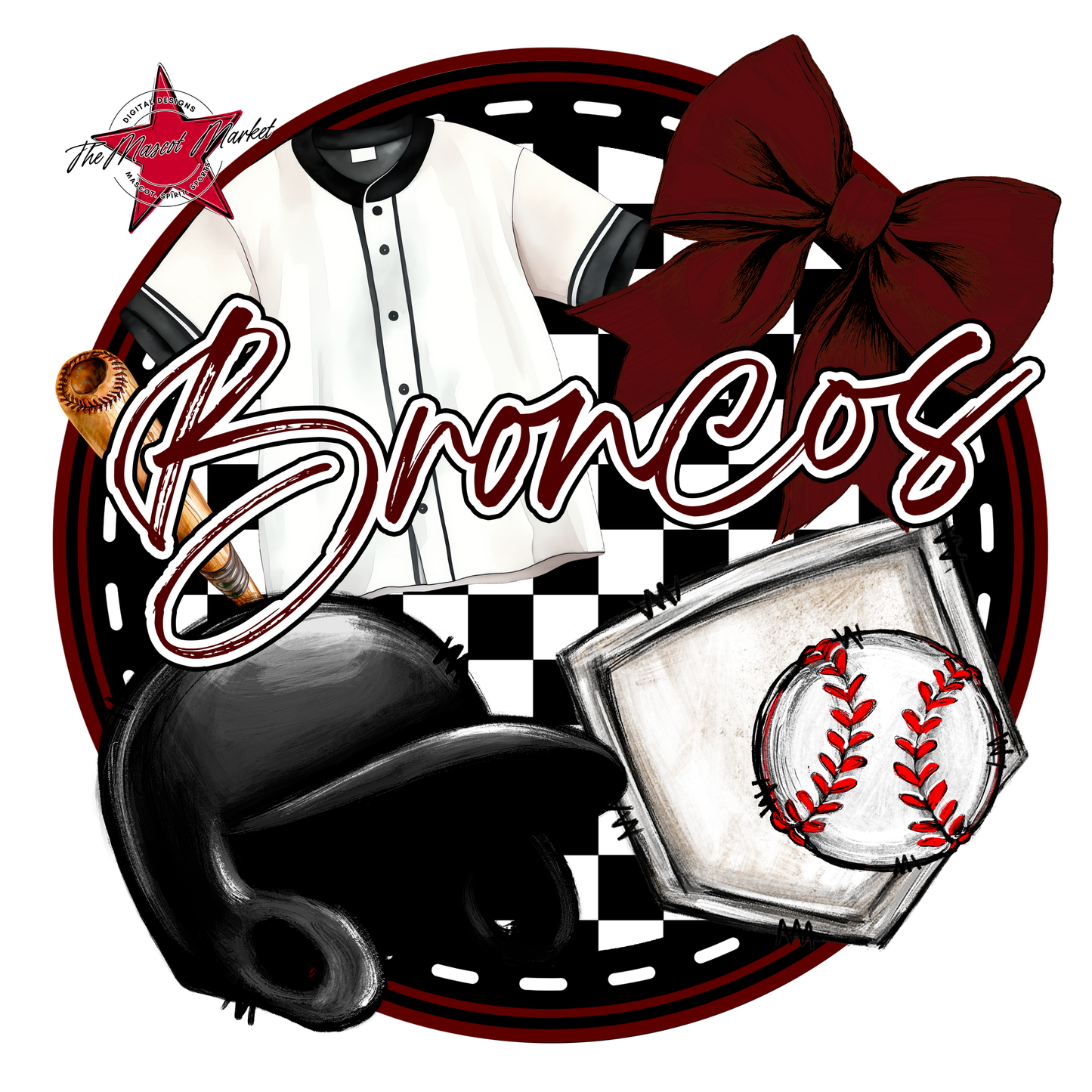 Broncos Circle Baseball Design-Maroon