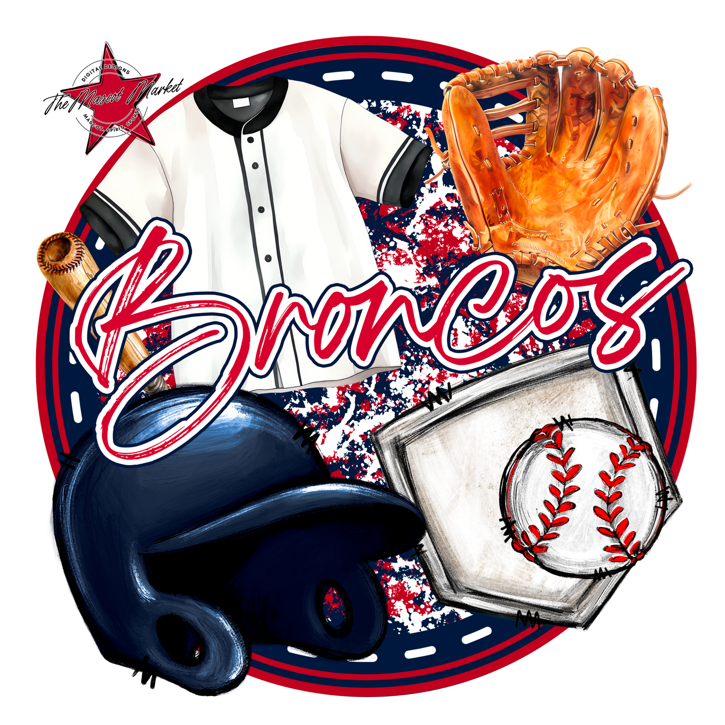 Broncos Circle Baseball Design-Navy-Red