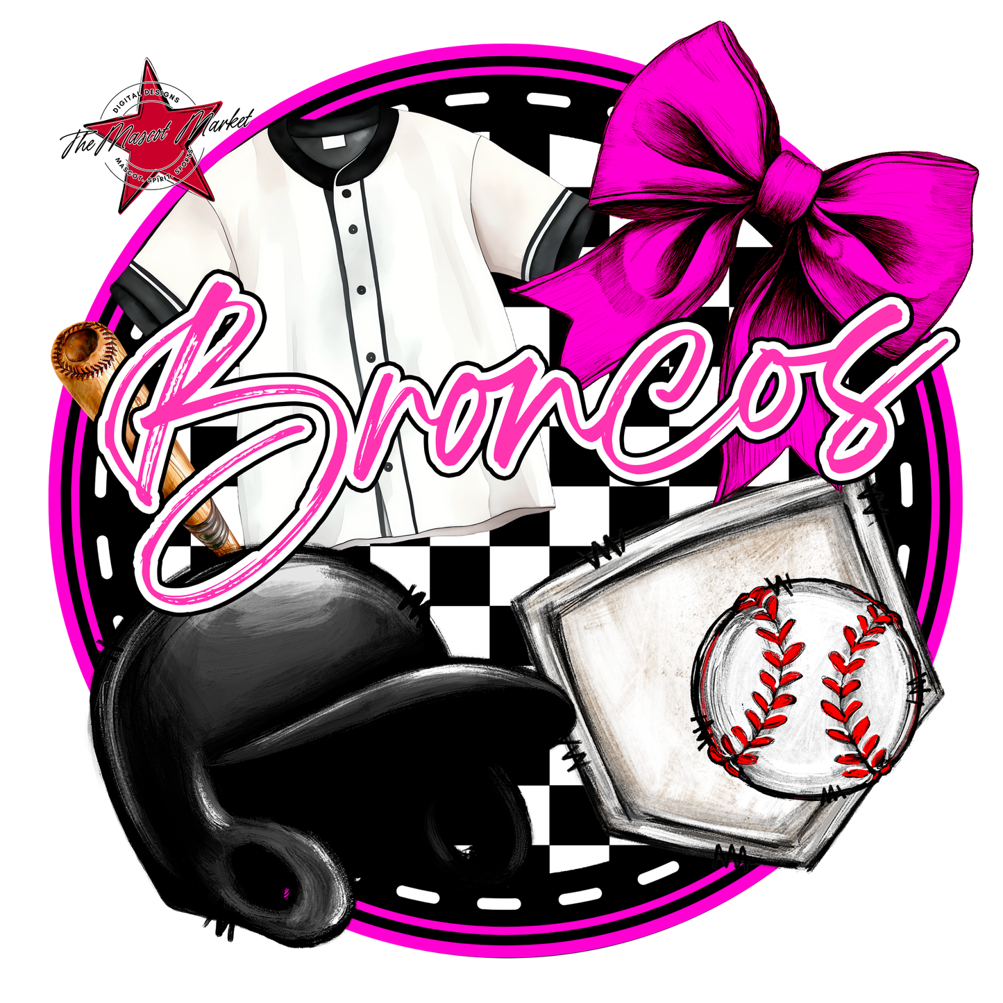 Broncos Circle Baseball Design-Pink