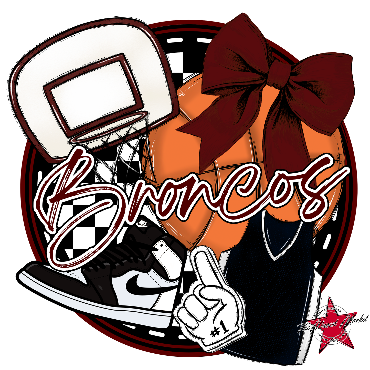 Broncos Circle Basketball Design-Maroon