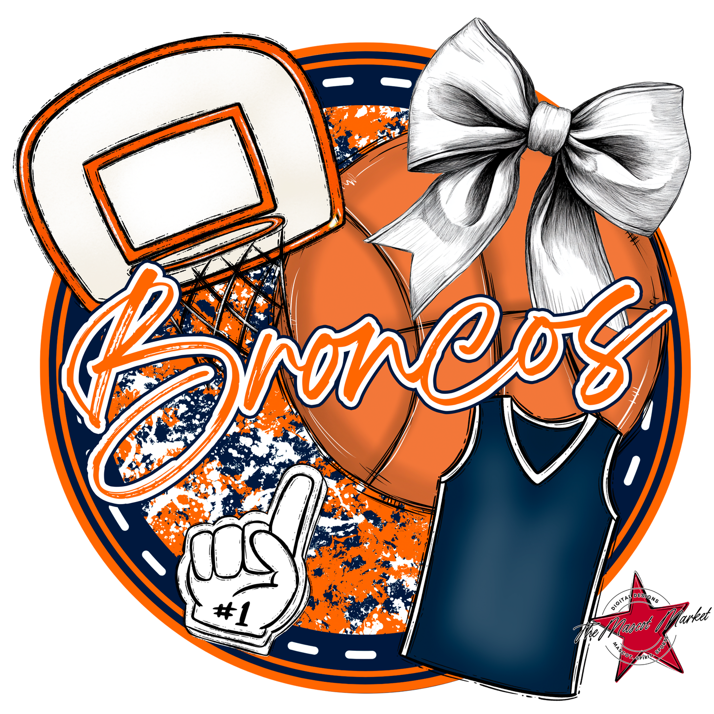 Broncos Circle Basketball Design-Navy-Orange