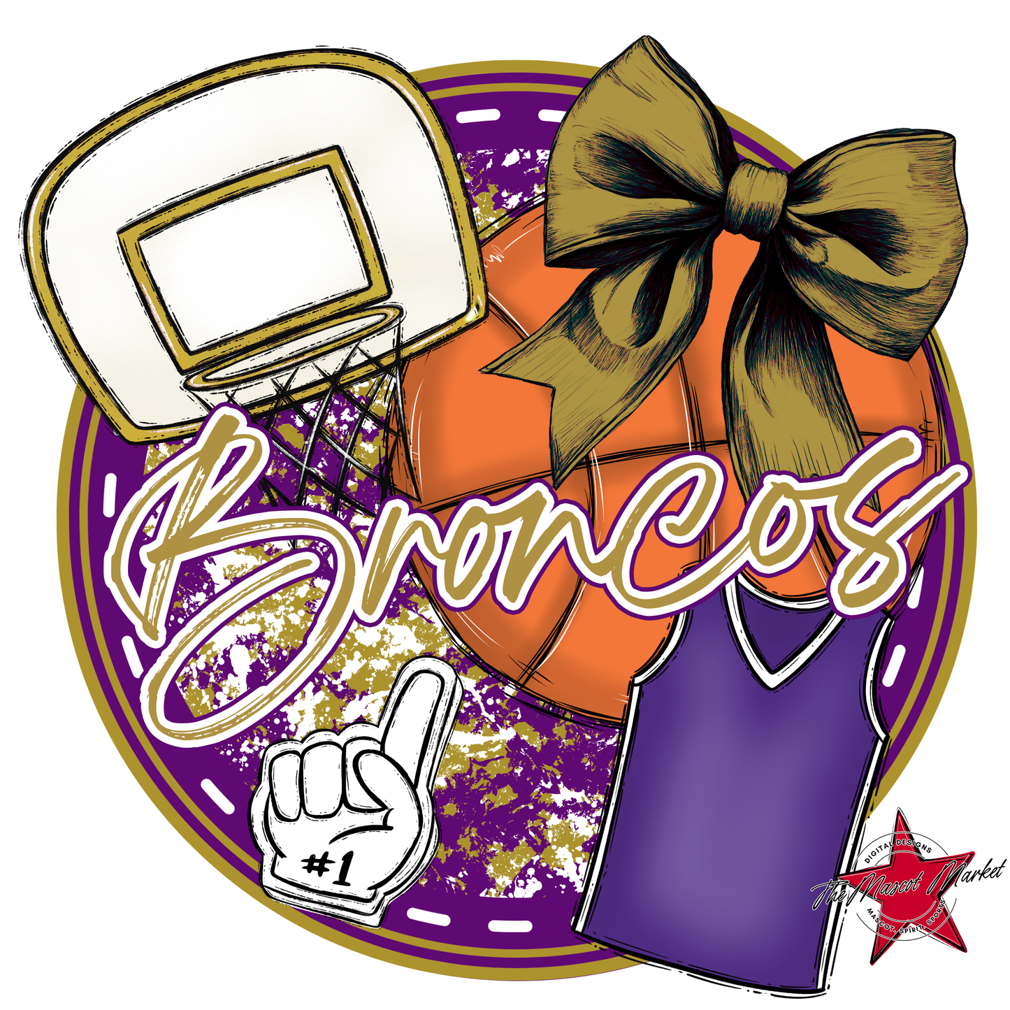 Broncos Circle Basketball Design-Purple-Gold