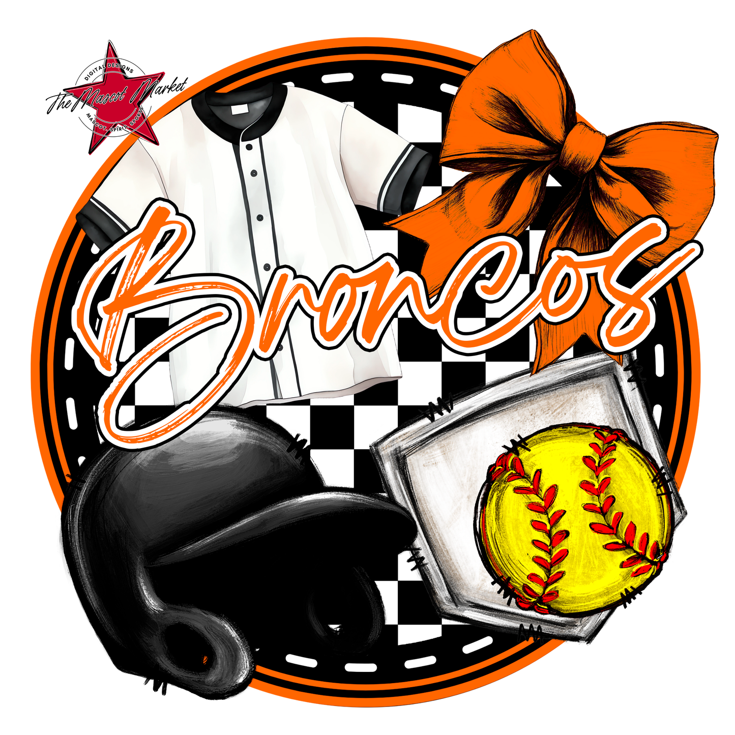 Broncos Circle Softball Design-Orange