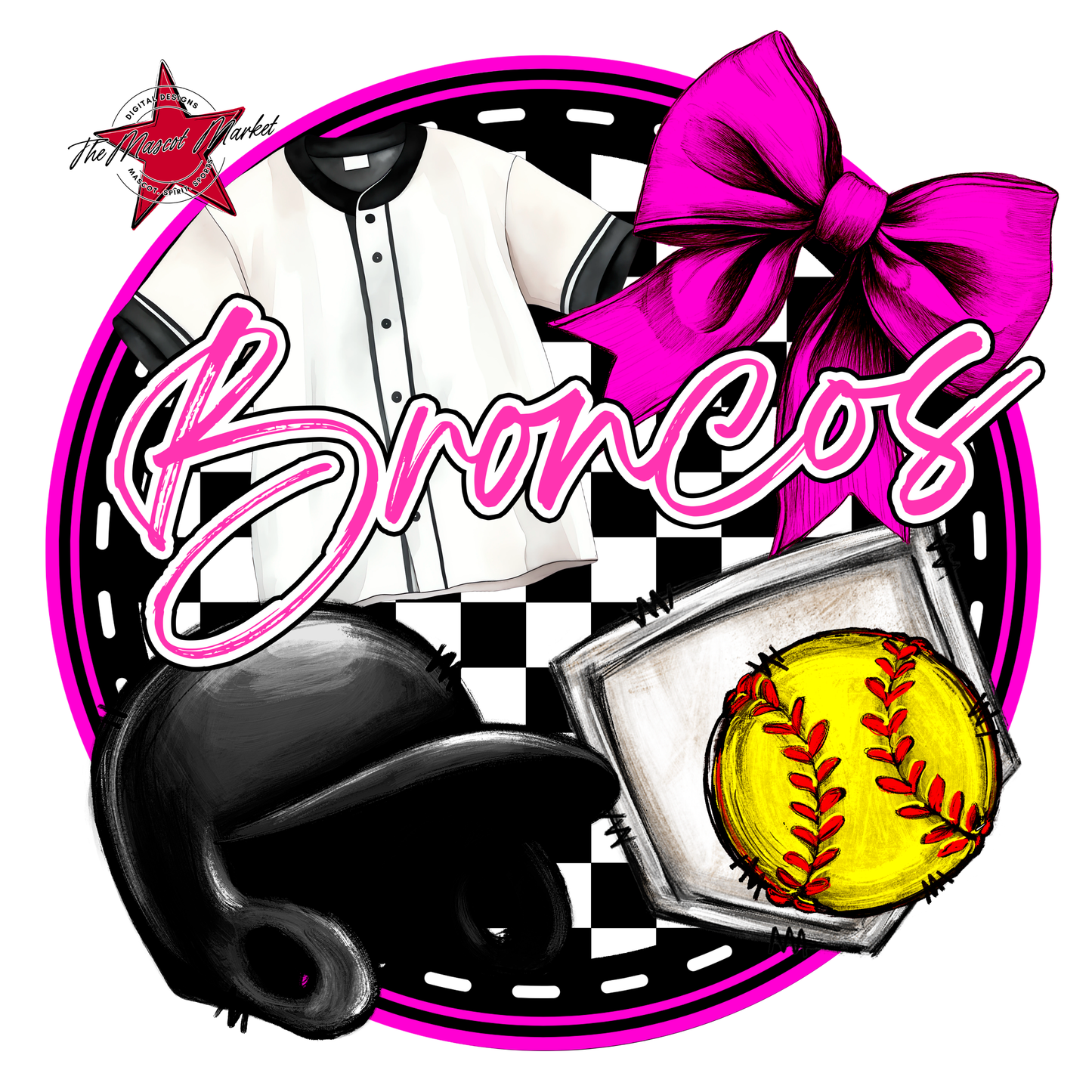 Broncos Circle Softball Design-Pink