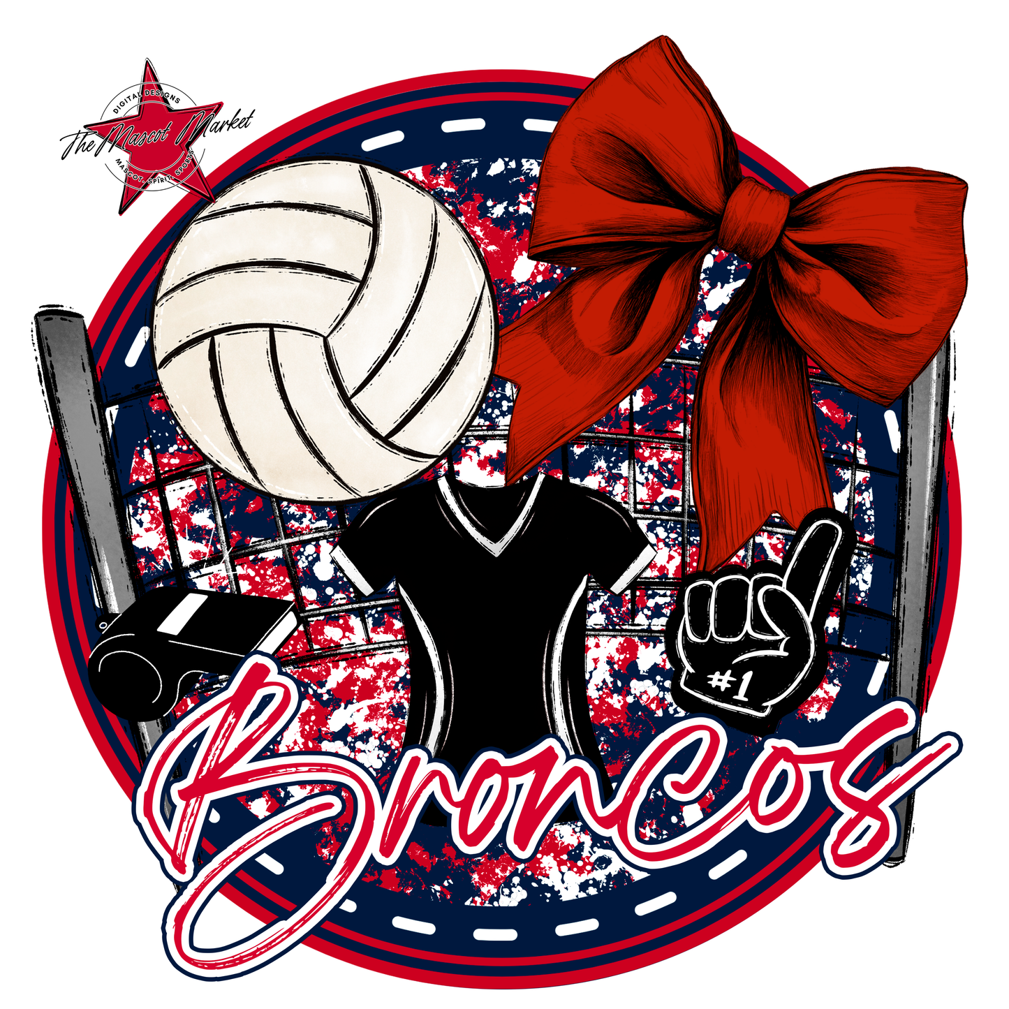 Broncos Circle Volleyball Design-Navy-Red