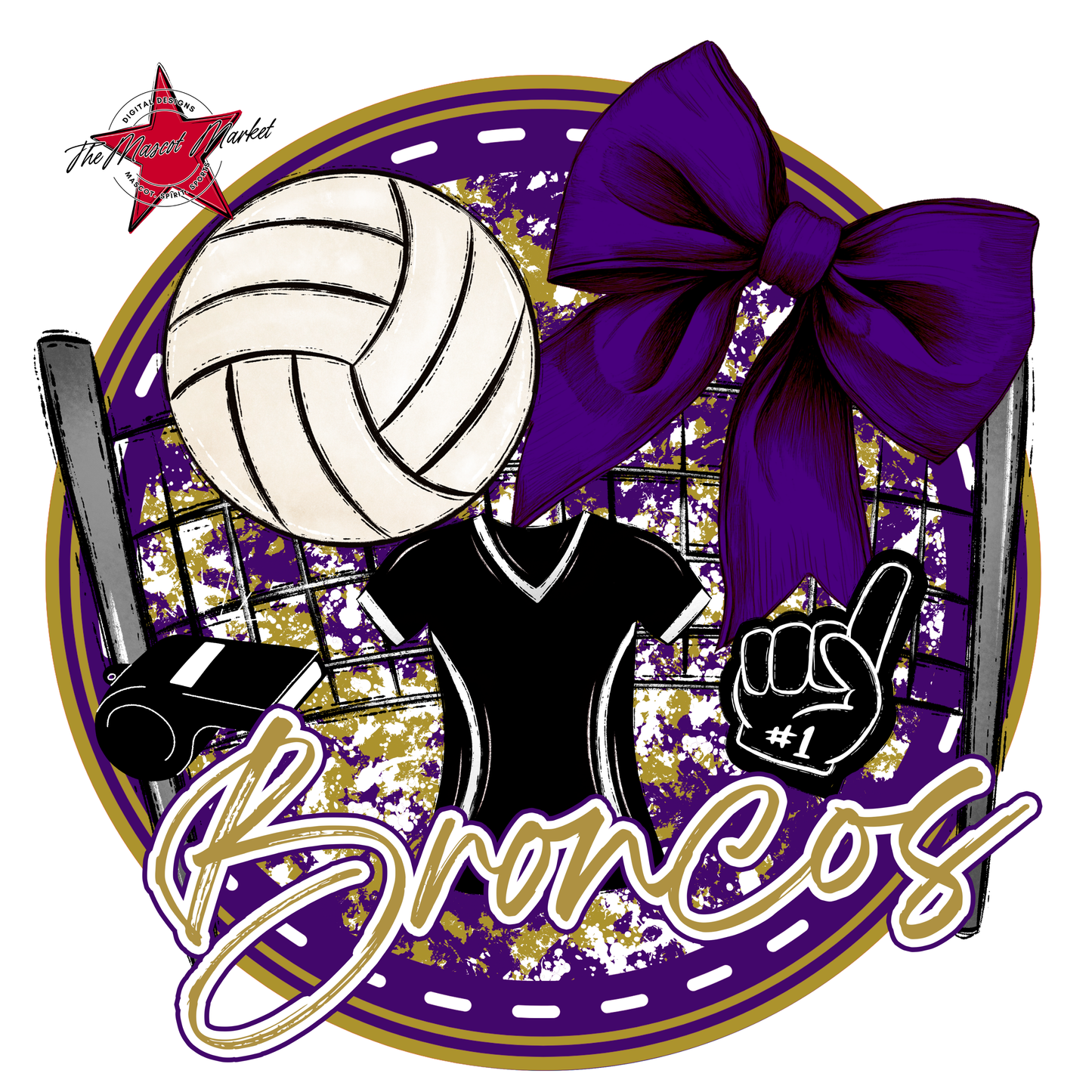 Broncos Circle Volleyball Design-Purple-Gold