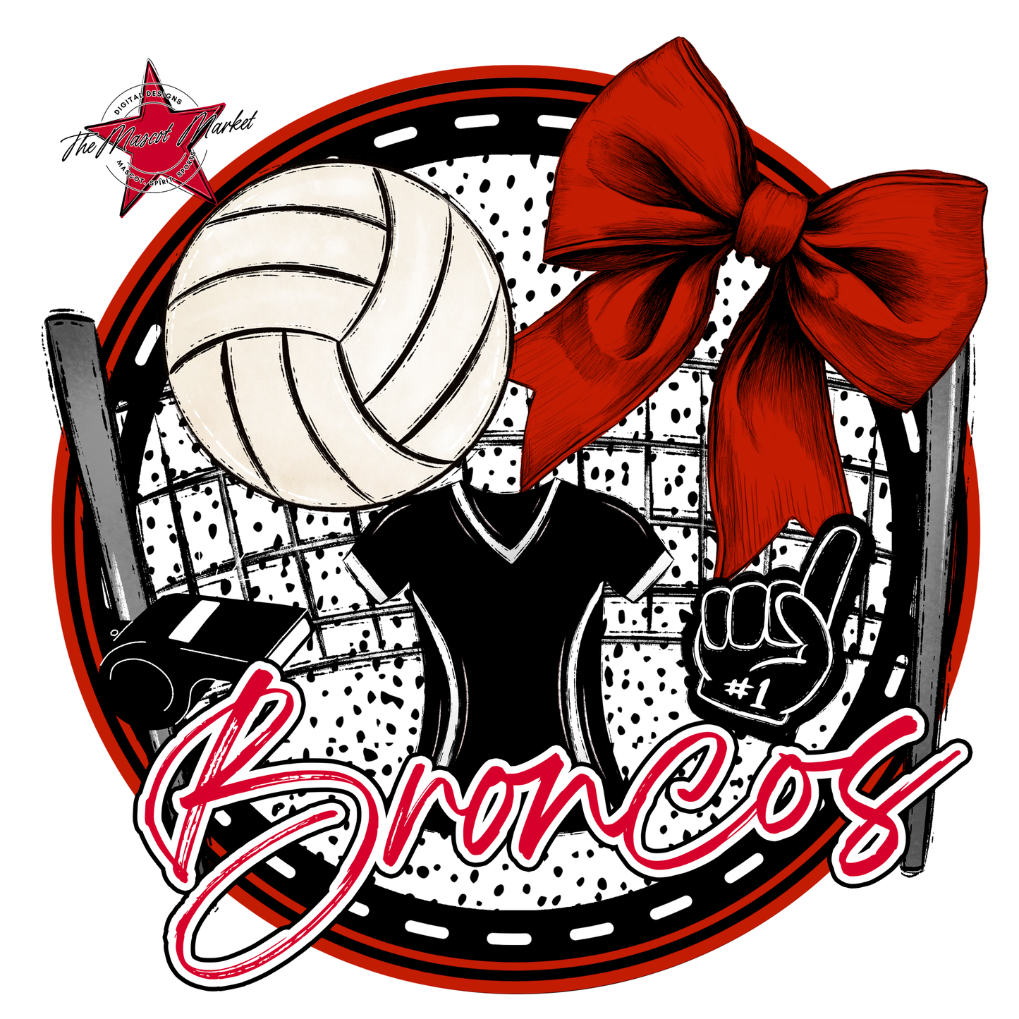 Broncos Circle Volleyball Design-Red