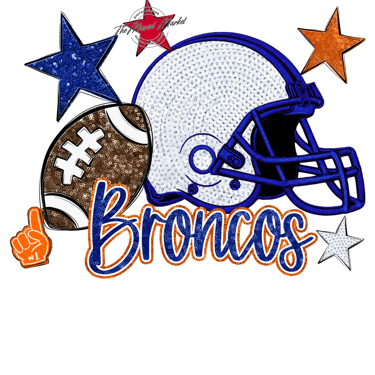 Broncos Football Embroidered Sequins Design-Blue & Orange