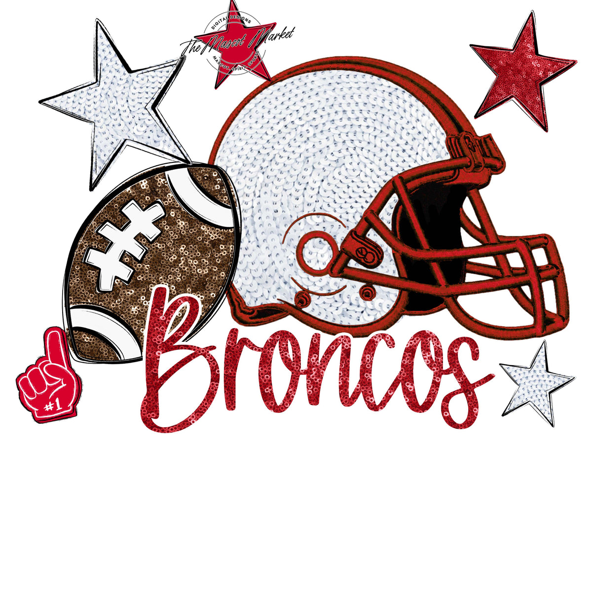 Broncos Football Embroidered Sequins Design-Red
