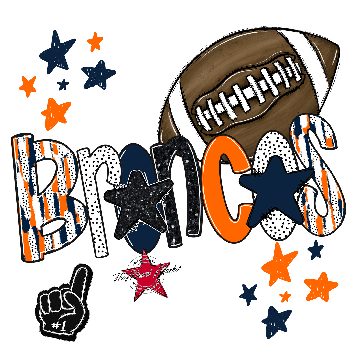 Broncos Football Scrape-Navy-Orange