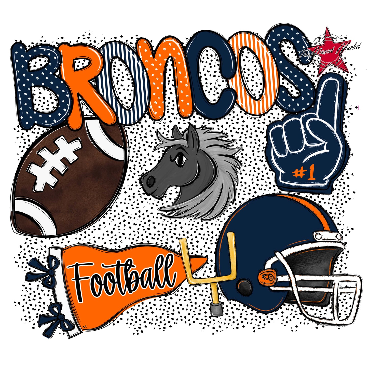 Broncos Football Spirit-Navy & Orange