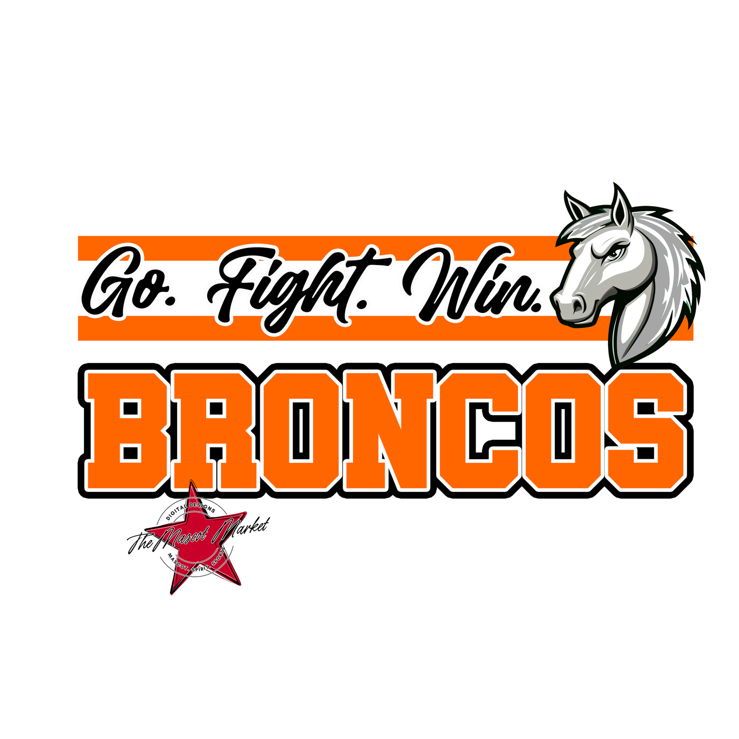 Broncos Go Fight Win Mascot Lines-Orange