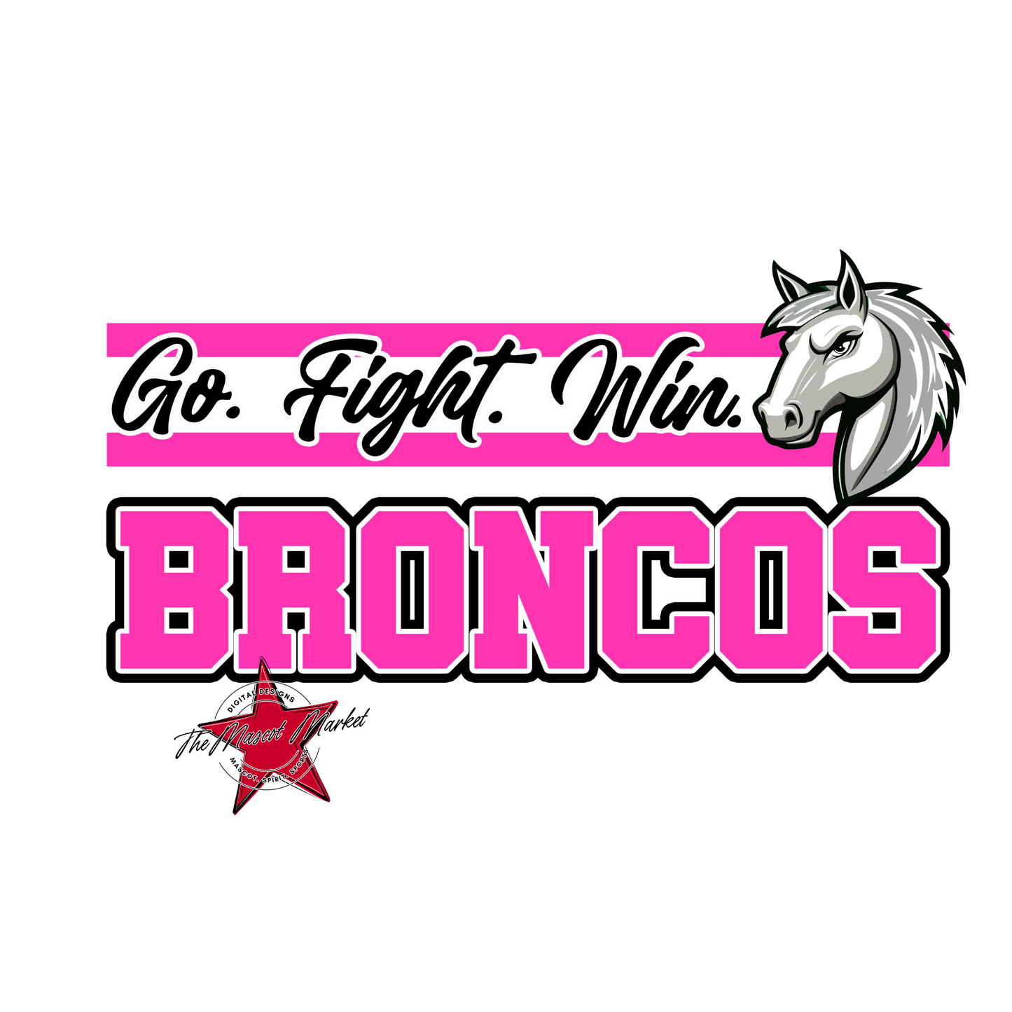 Broncos Go Fight Win Mascot Lines-Pink