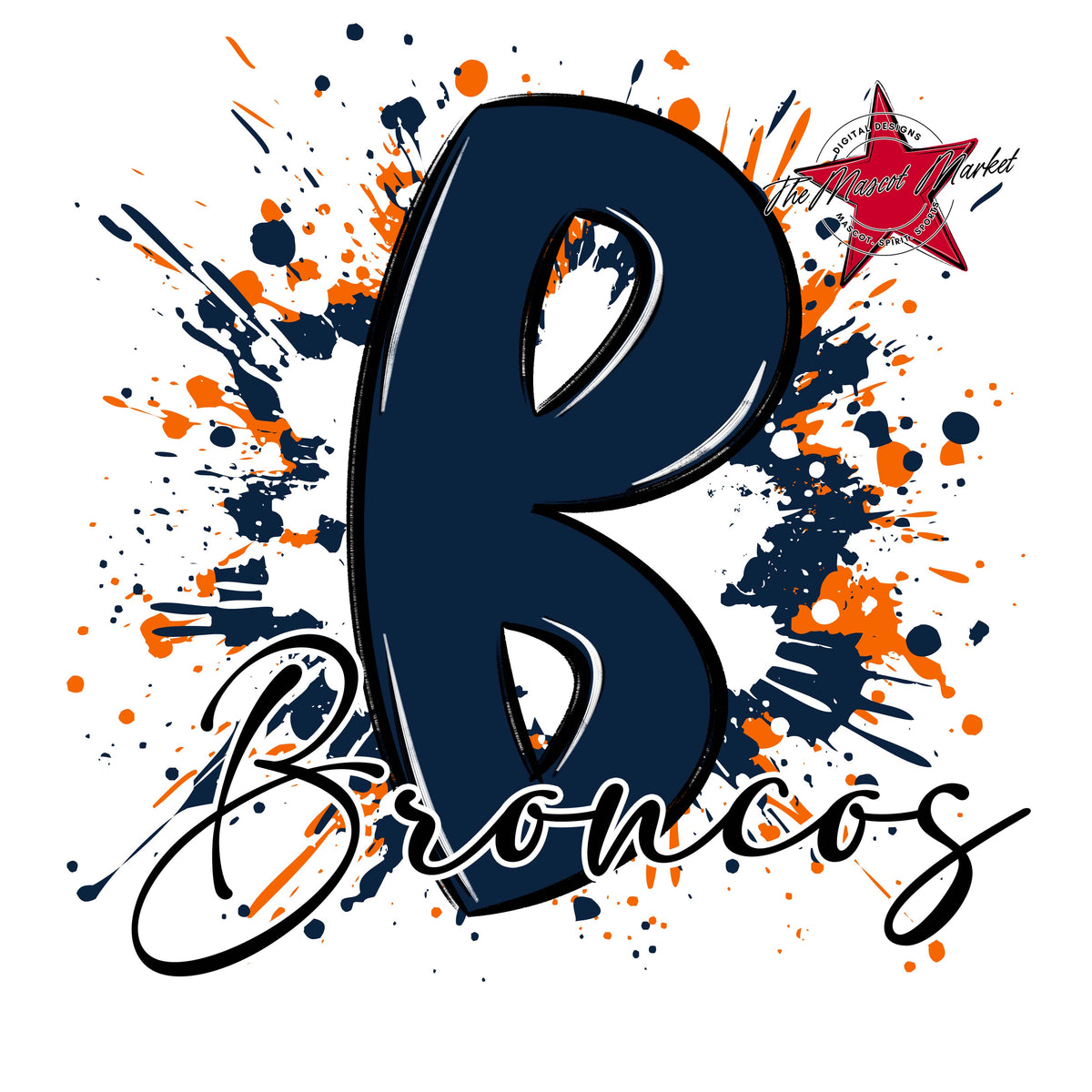 Broncos Mascot Splatter-Navy & Orange