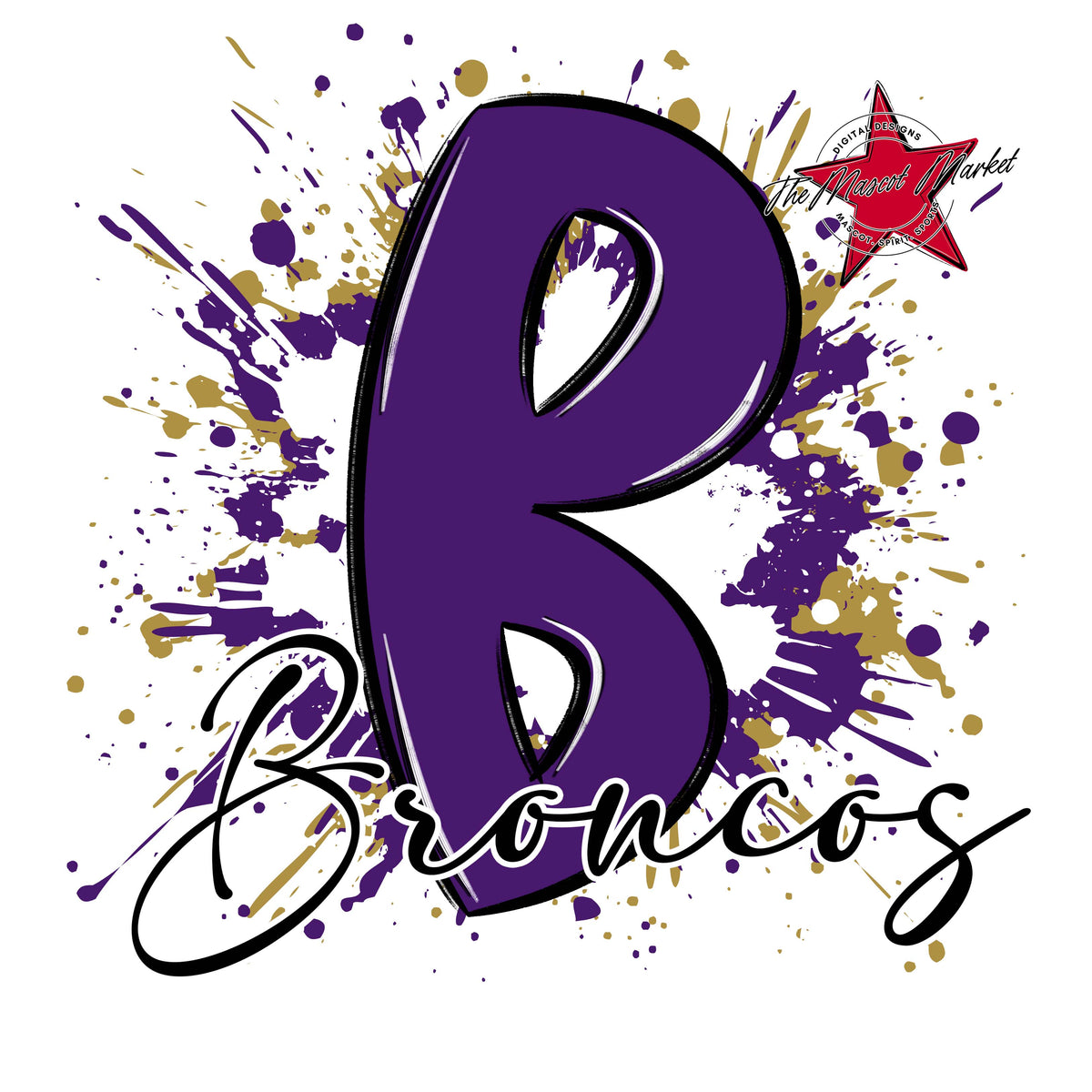 Broncos Mascot Splatter-Purple & Gold