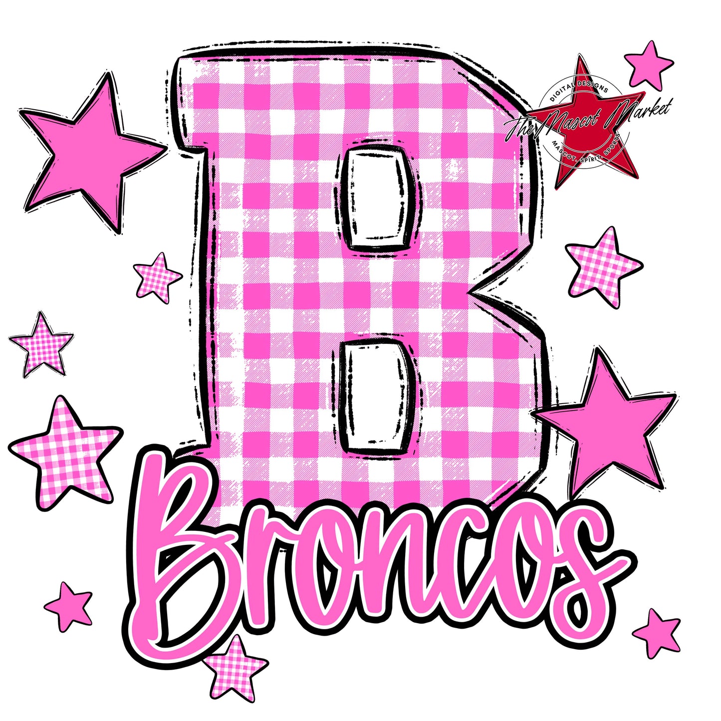 Broncos Plaid Star Design-Baby Pink