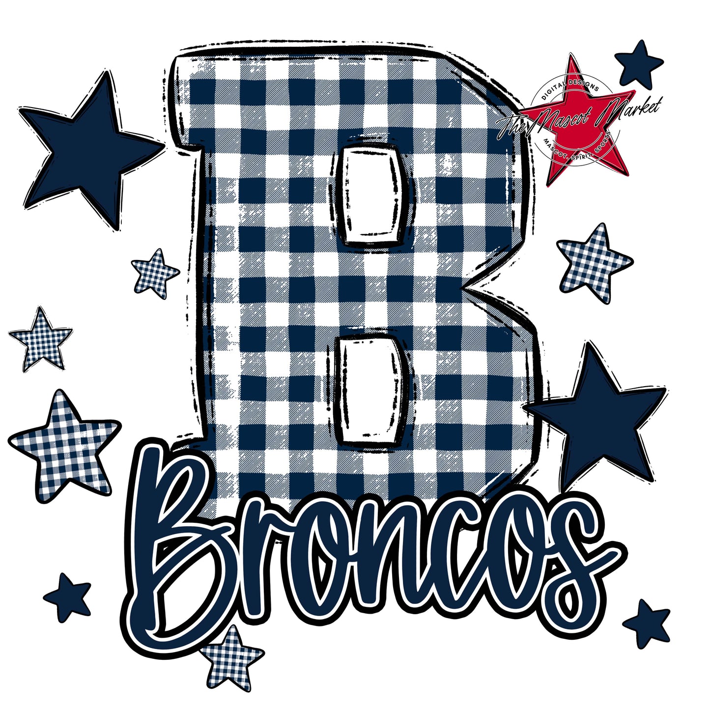 Broncos Plaid Star Design-Navy