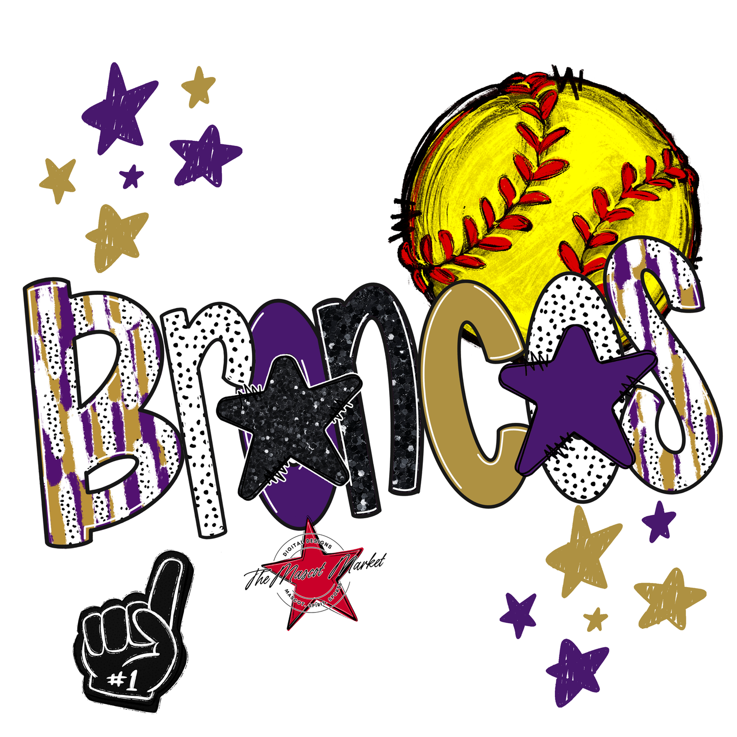 Broncos Softball Scrape-Purple-Gold