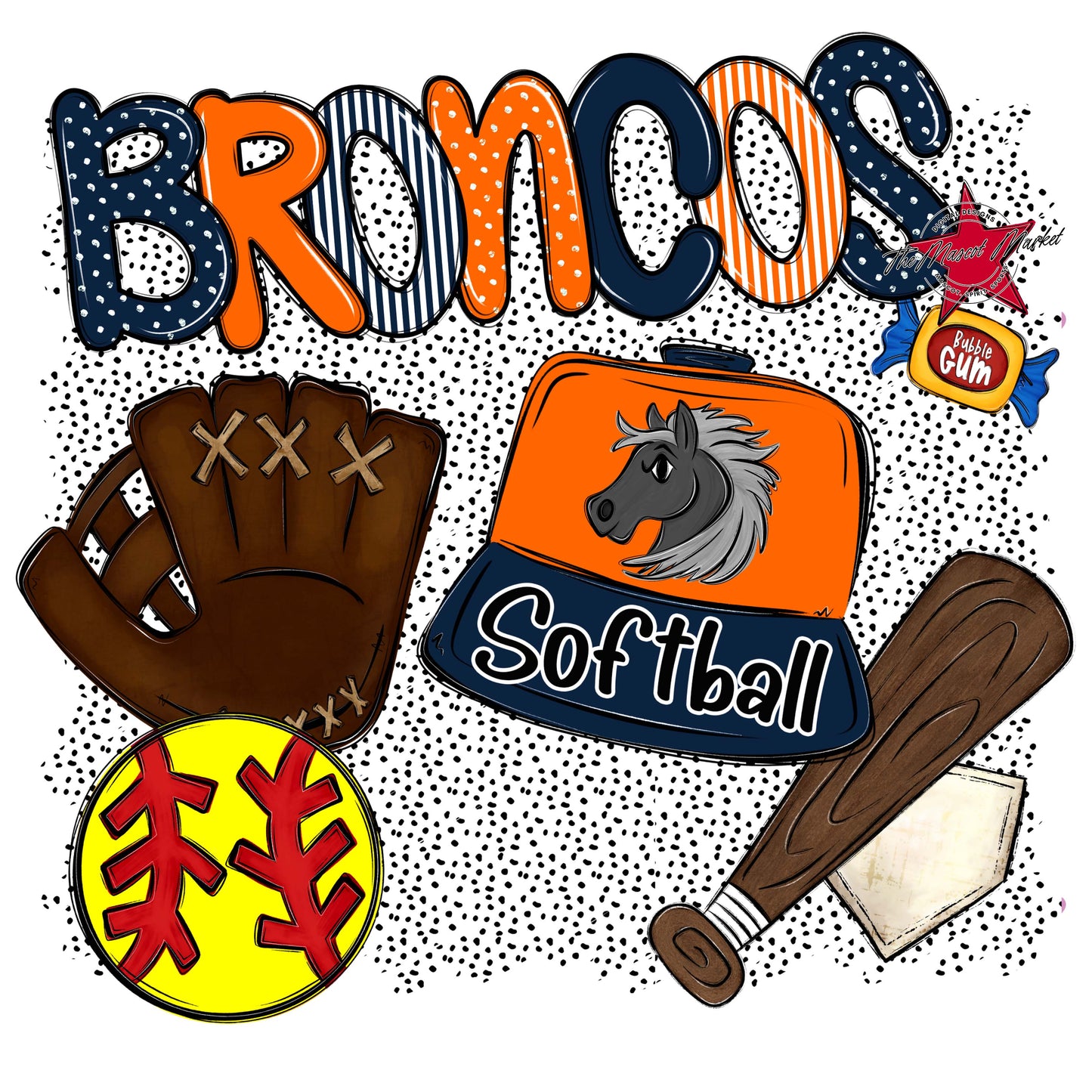 Broncos Softball Spirit-Navy & Orange