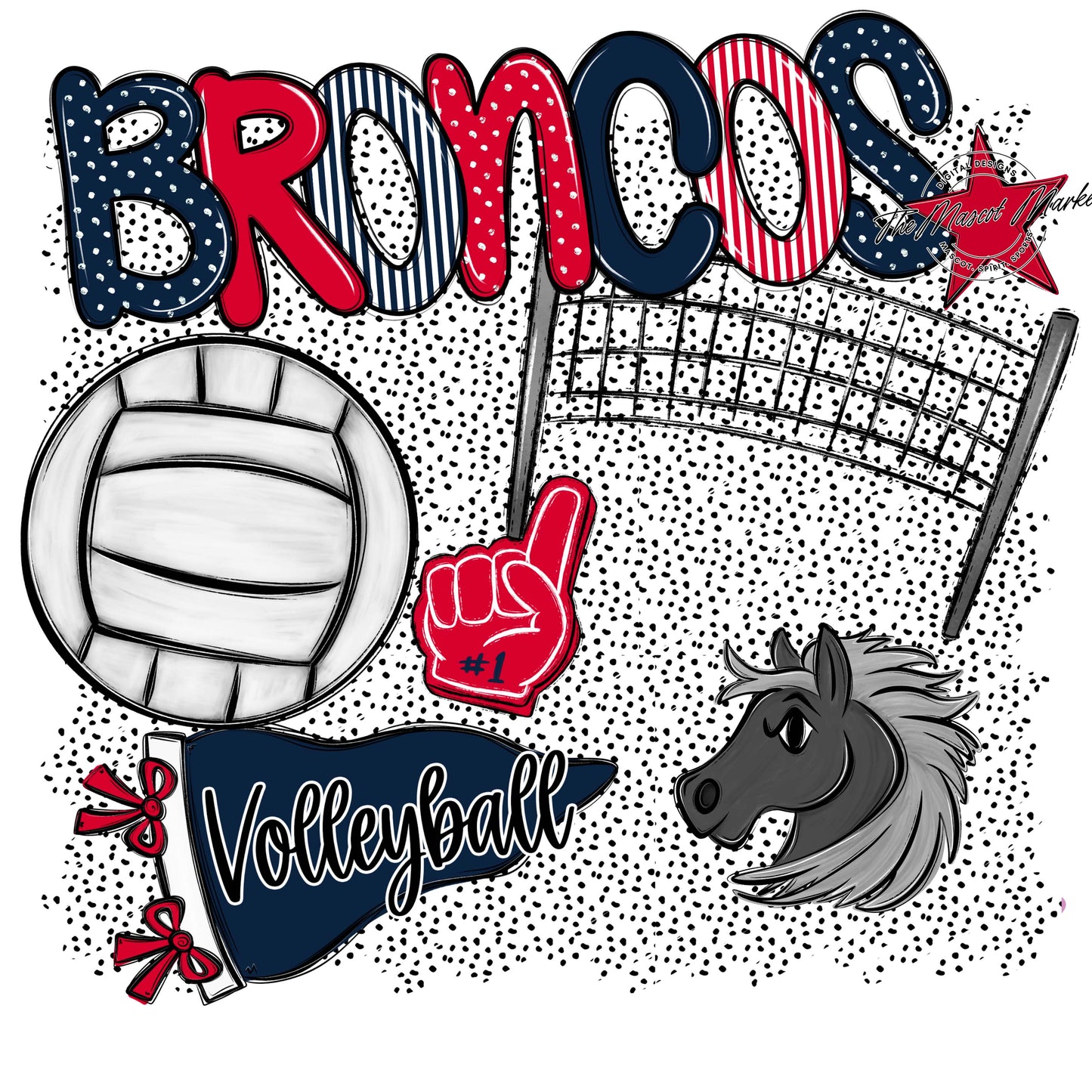 Broncos Volleyball Spirit-Navy & Red