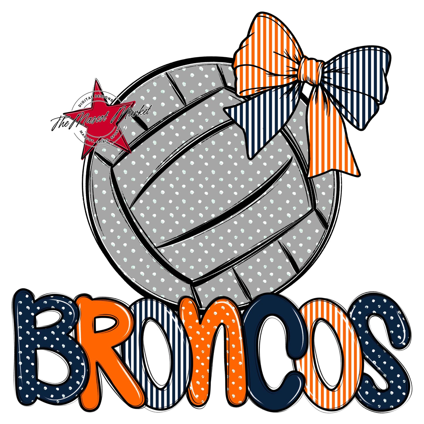 Broncos Volleyball Spirit Design-Navy & Orange