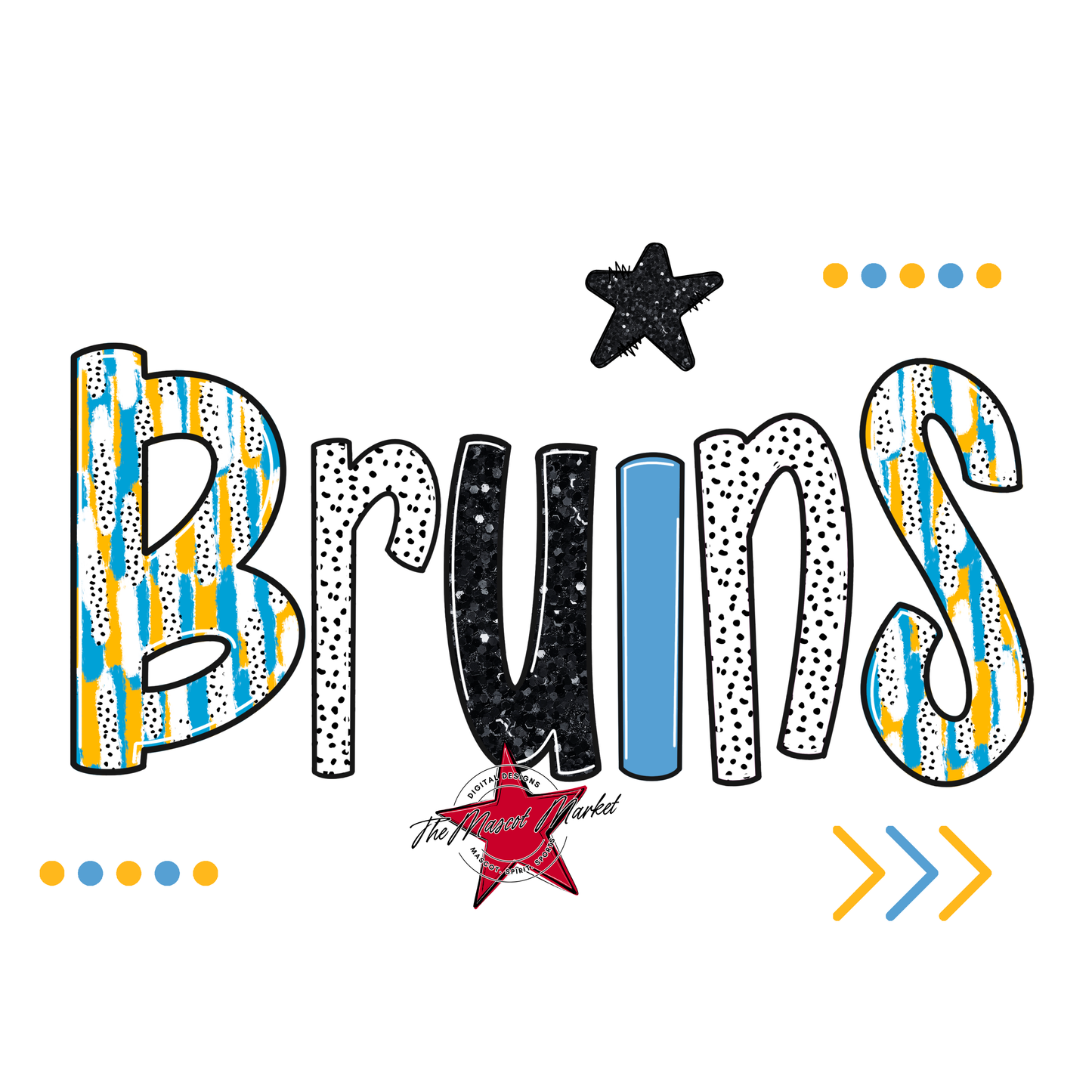 Bruins Brushstroke Alpha w Arrows-Carolina Blue-Yellow