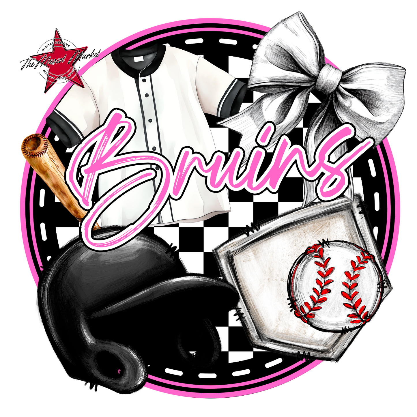 Bruins Circle Baseball Design-Baby Pink