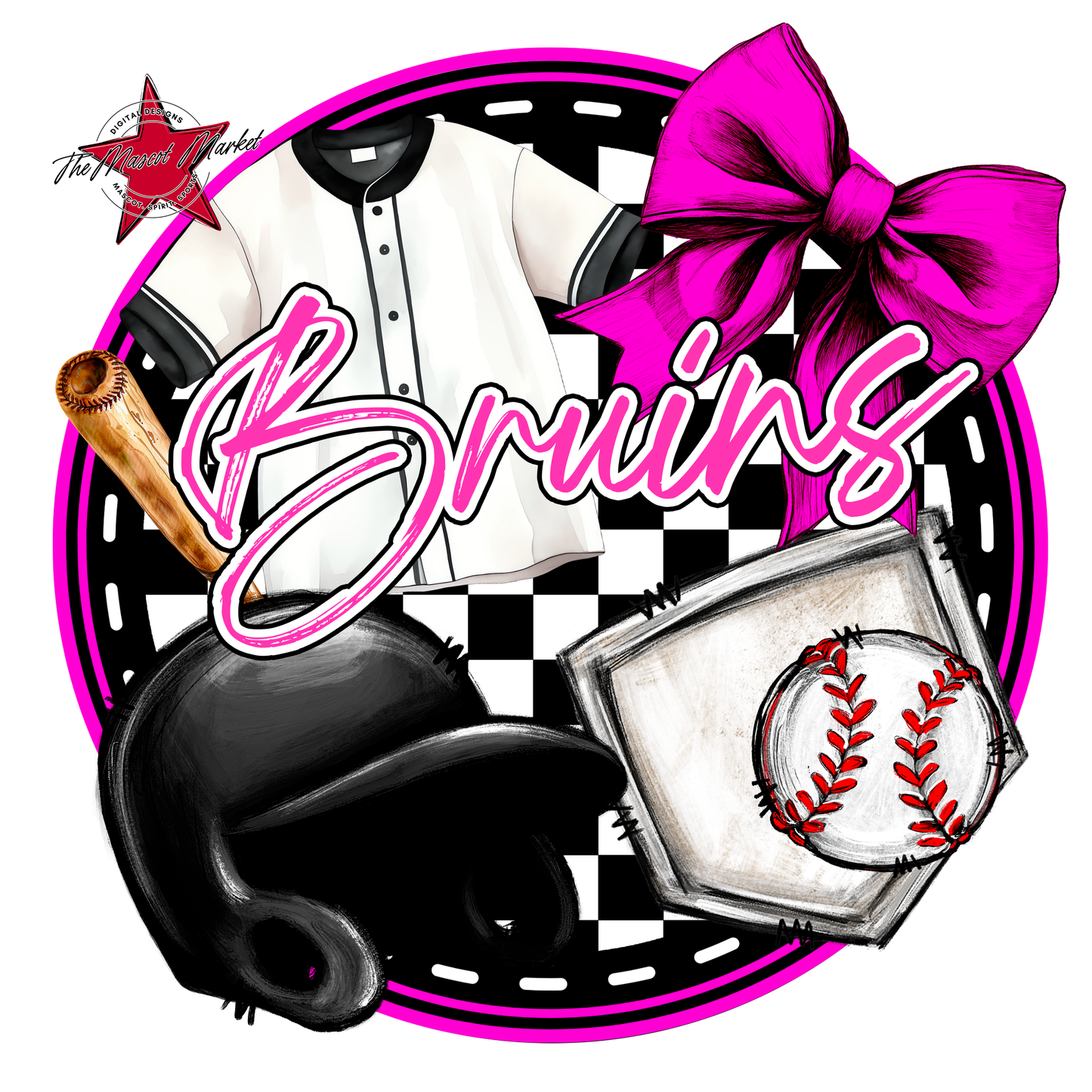 Bruins Circle Baseball Design-Pink