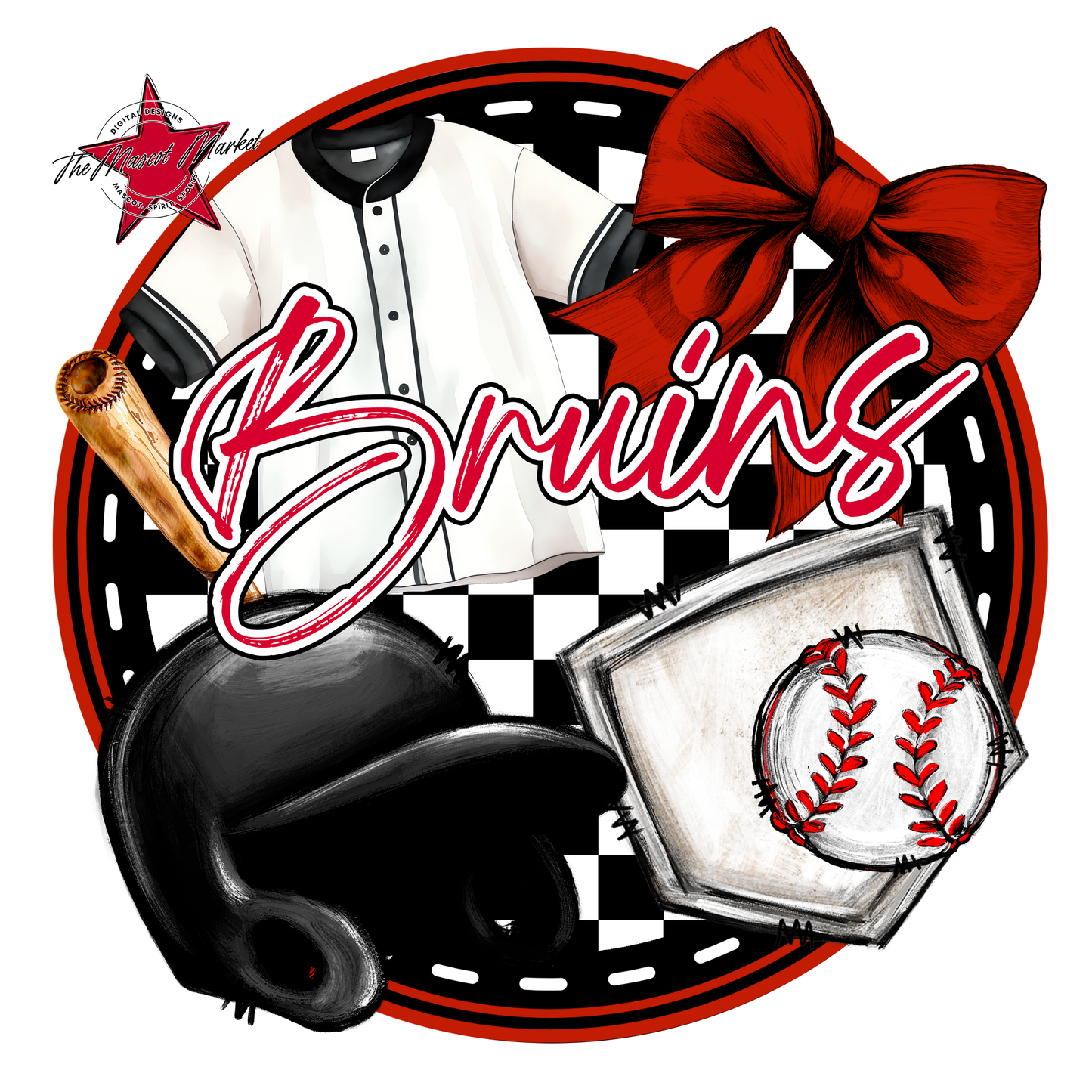 Bruins Circle Baseball Design-Red
