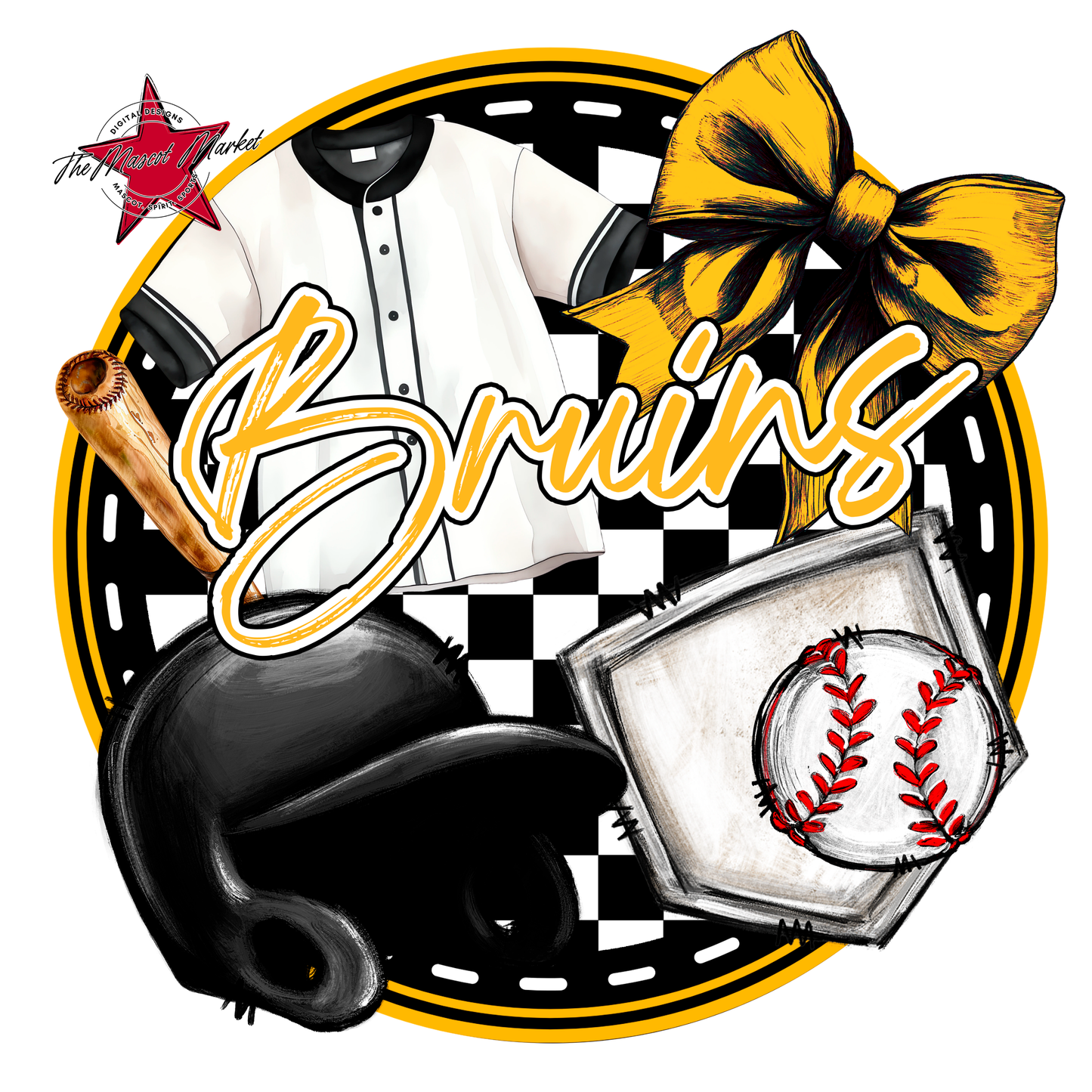 Bruins Circle Baseball Design-Yellow