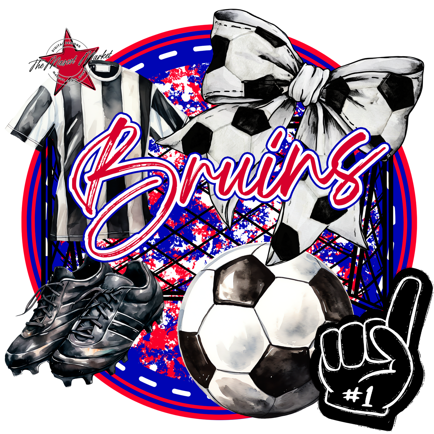 Bruins Circle Soccer Design-Blue-Red