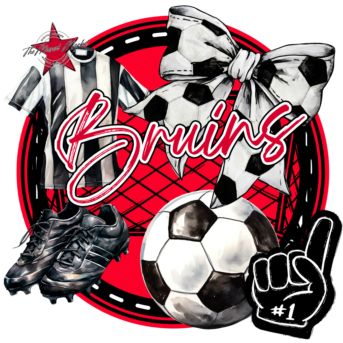 Bruins Circle Soccer Design-Red