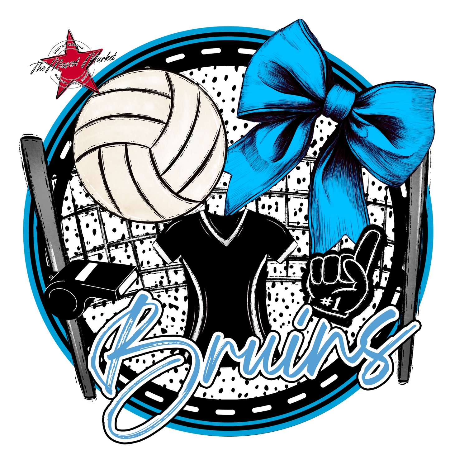 Bruins Circle Volleyball Design-Carolina Blue