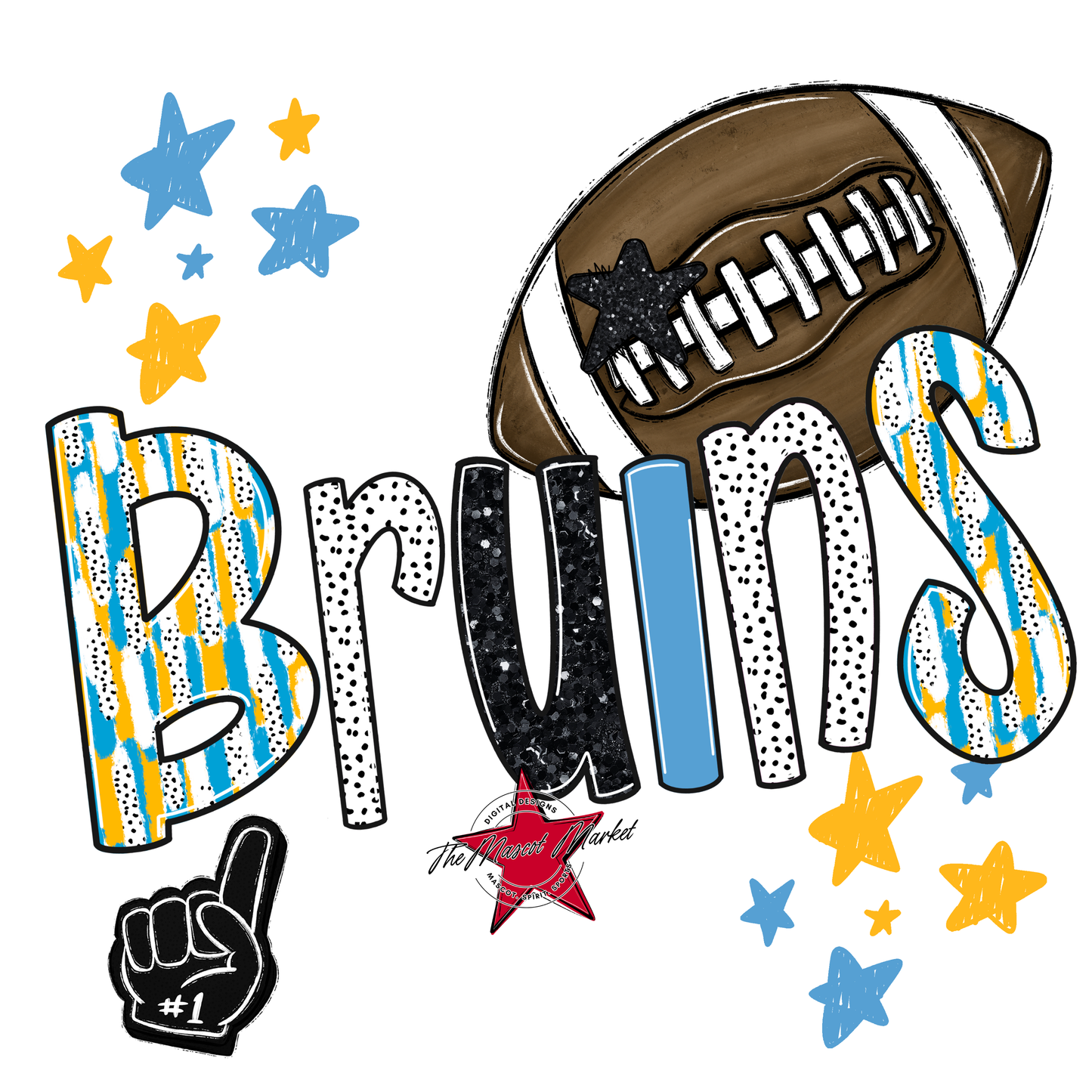 Bruins Football Scrape-Carolina Blue-Yellow