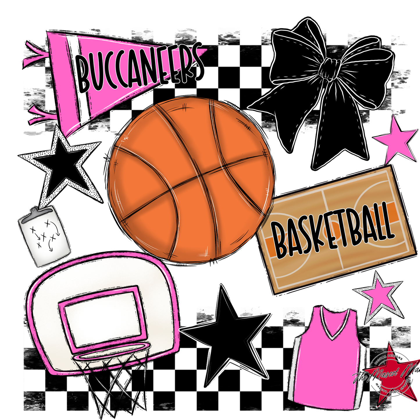 Buccaneers Checkers Basketball Spirit Design-Baby Pink