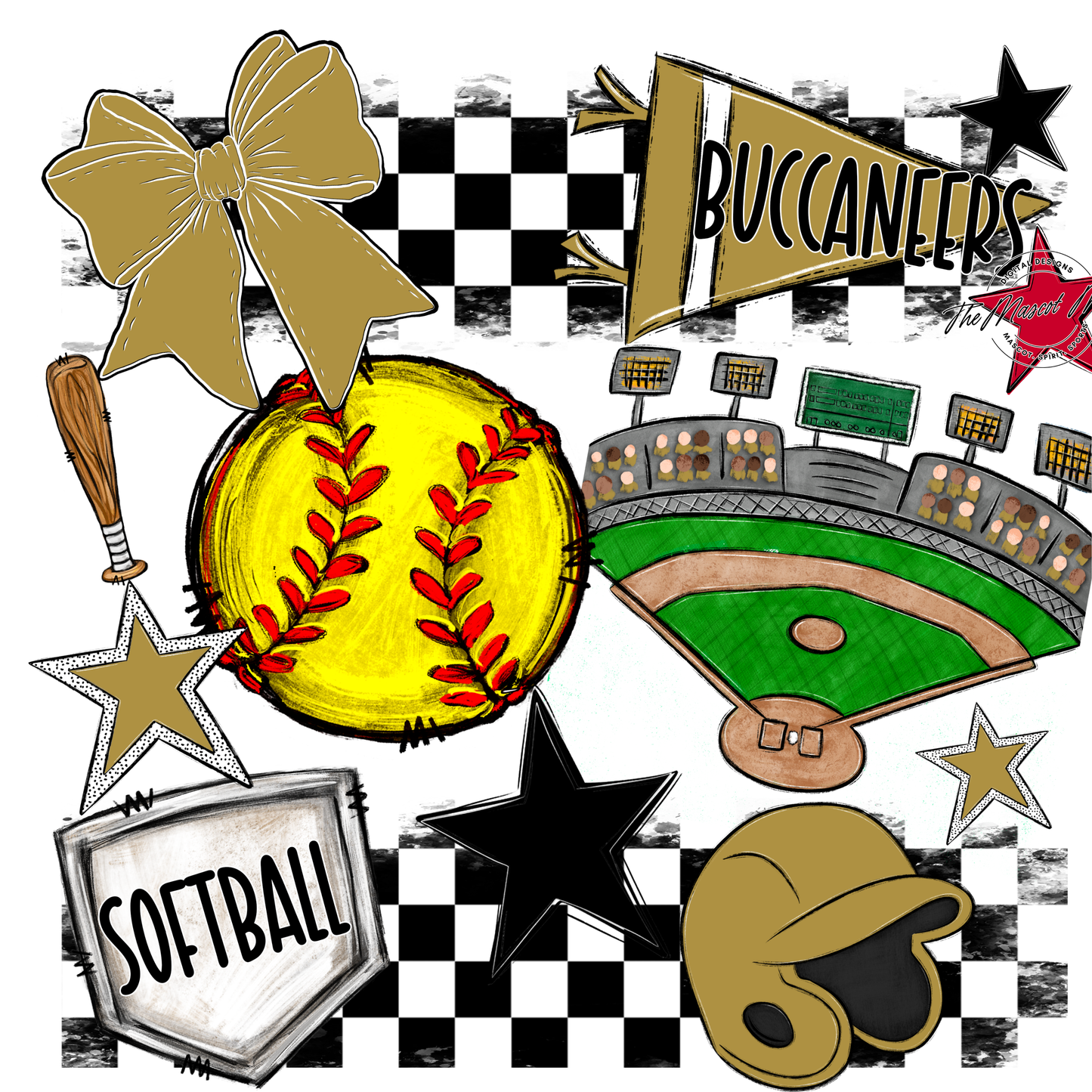 Buccaneers Checkers Softball Spirit Design-Gold