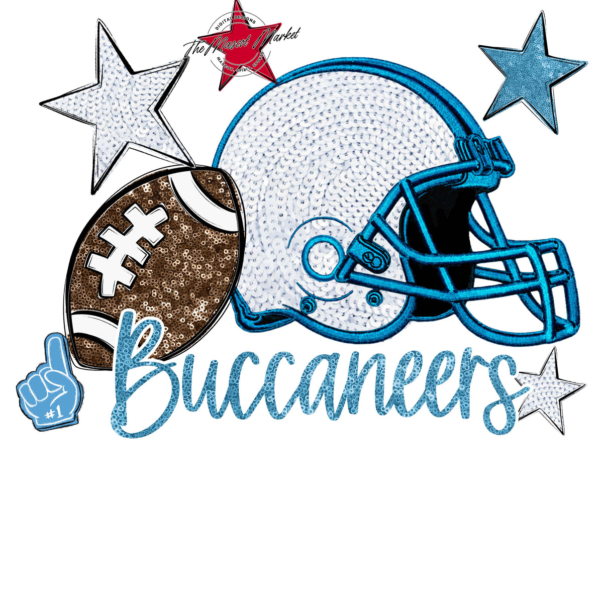 Buccaneers Football Embroidered Sequins Design-Carolina Blue