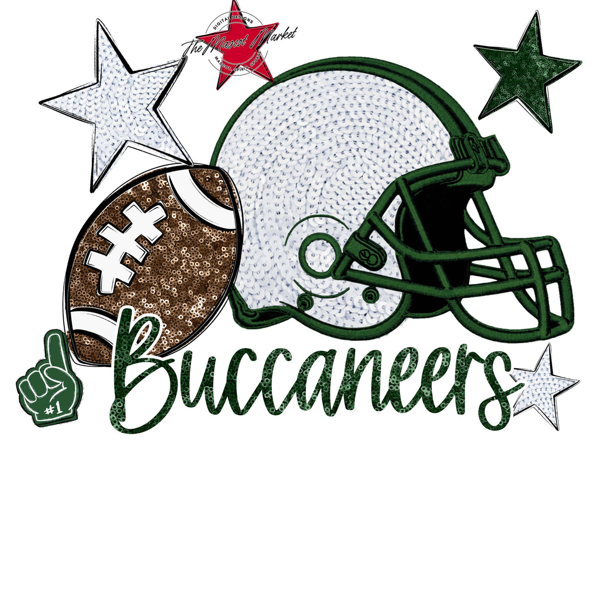 Buccaneers Football Embroidered Sequins Design-Green
