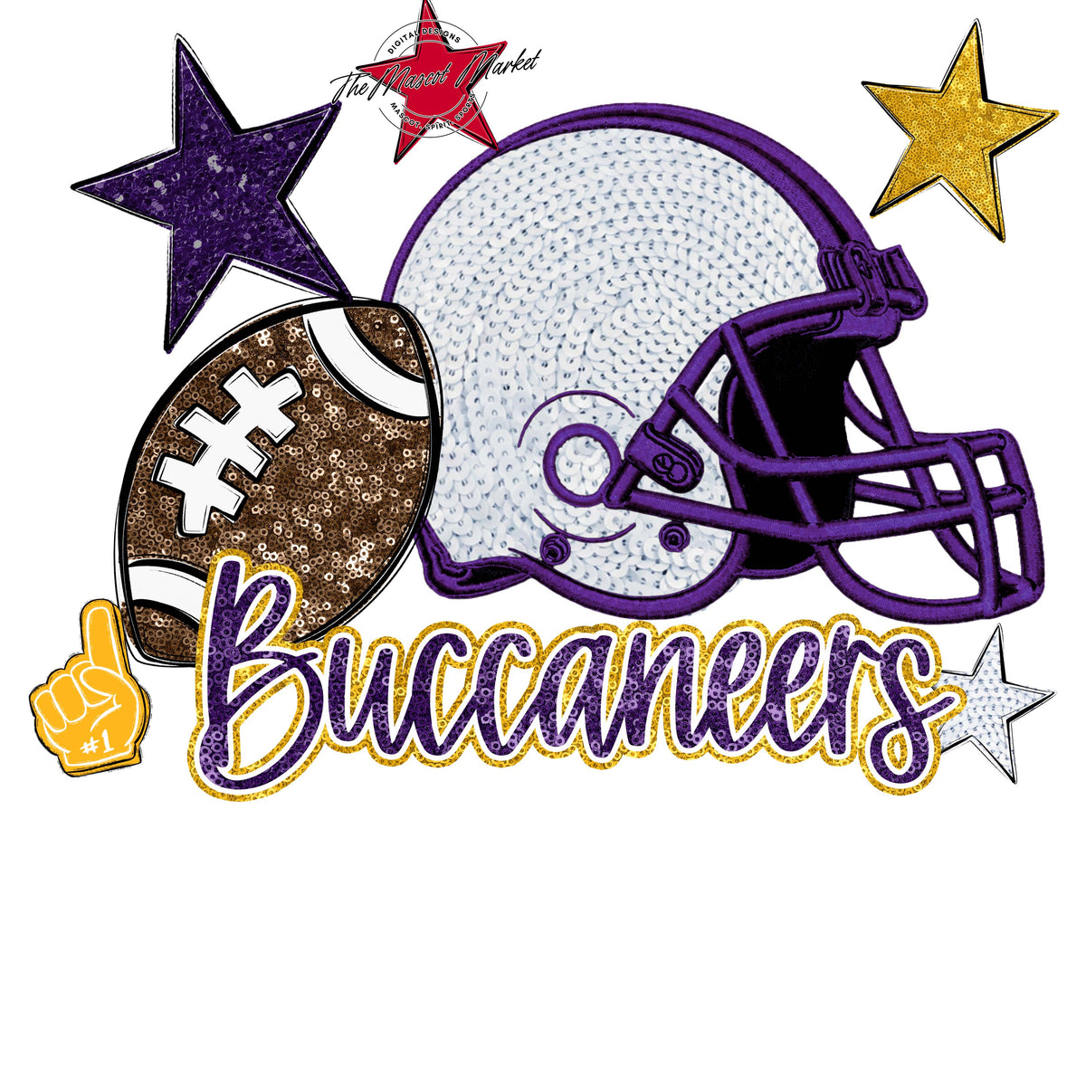 Buccaneers Football Embroidered Sequins Design-Purple & Yellow