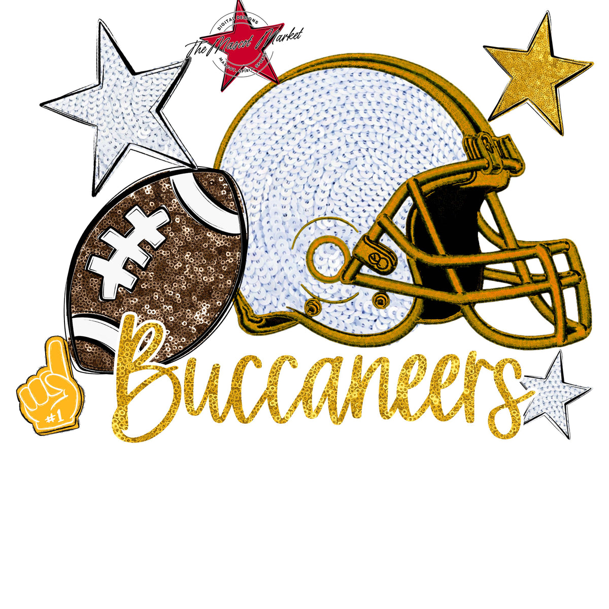 Buccaneers Football Embroidered Sequins Design-Yellow