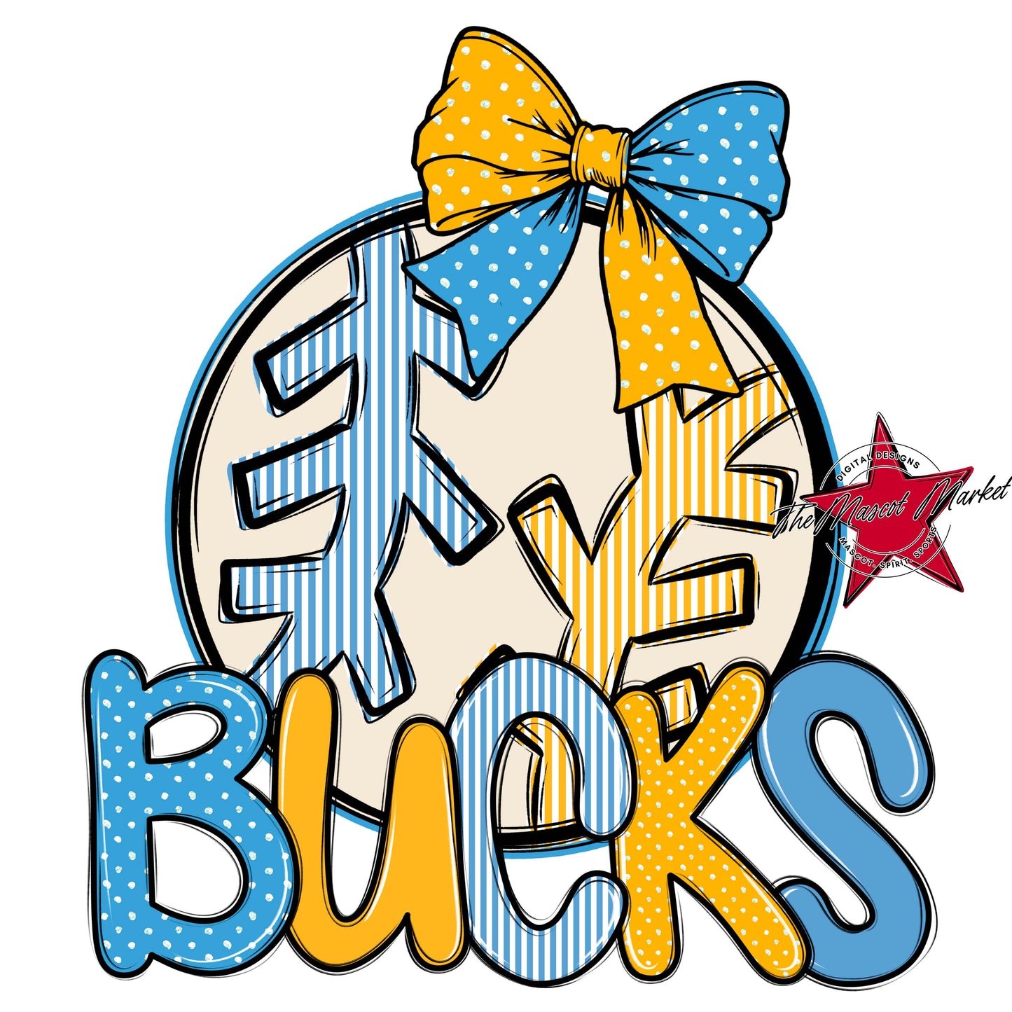 Bucks Baseball-Softball Spirit Design-Carolina Blue & Yellow