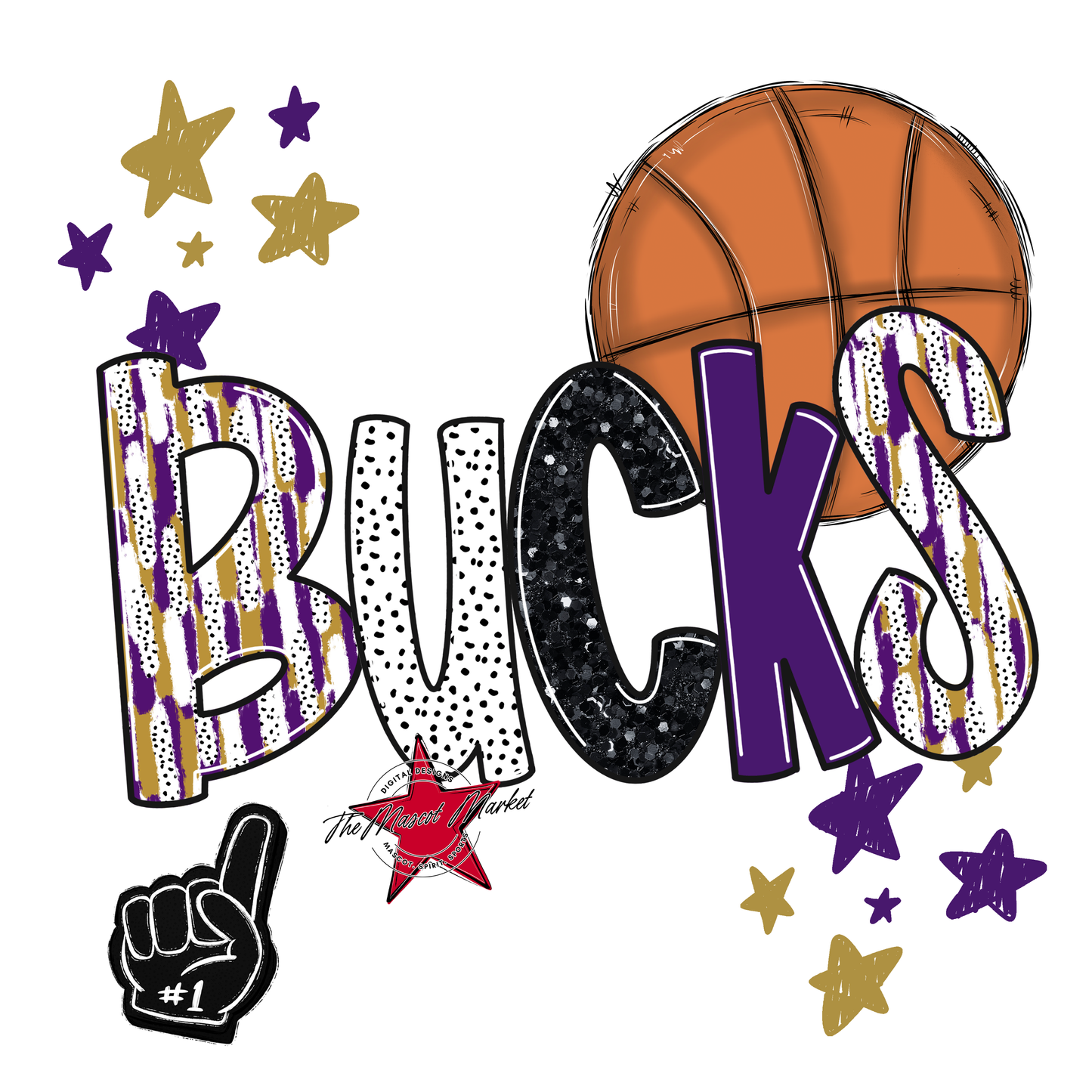 Bucks Basketball Scrape-Purple-Gold