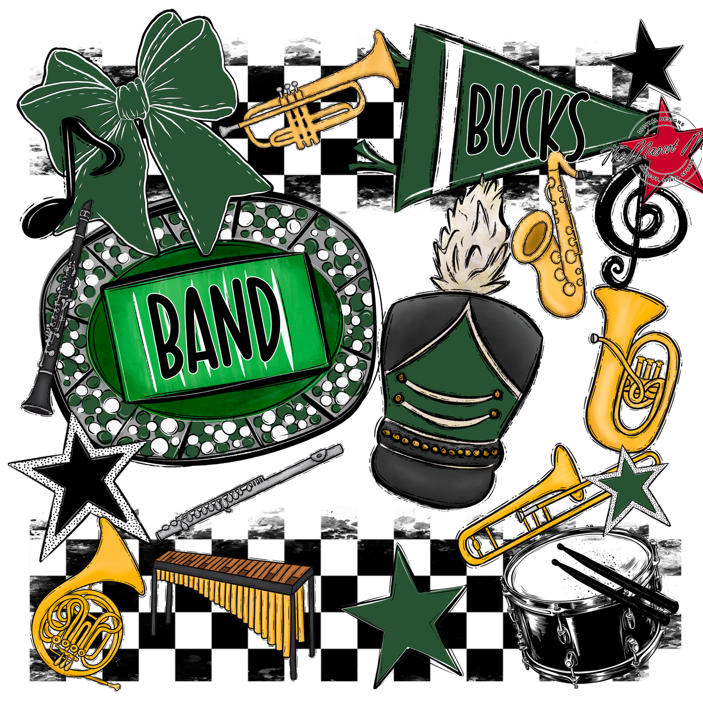Bucks Checkers Band Spirit Design-Green