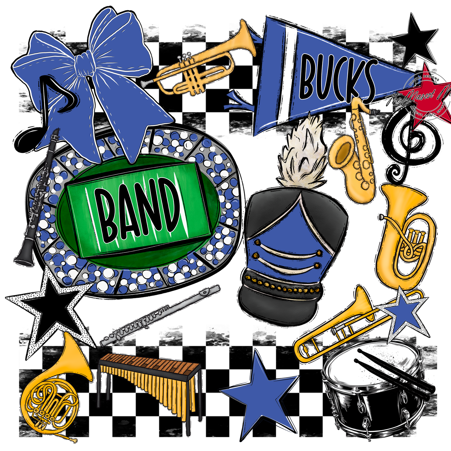 Bucks Checkers Band Spirit Design-Off Blue