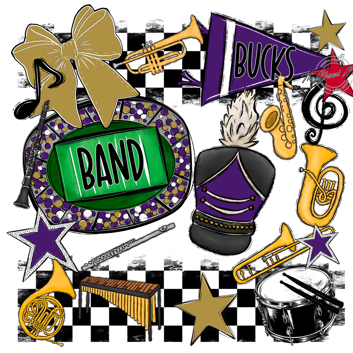 Bucks Checkers Band Spirit Design-Purple-Gold
