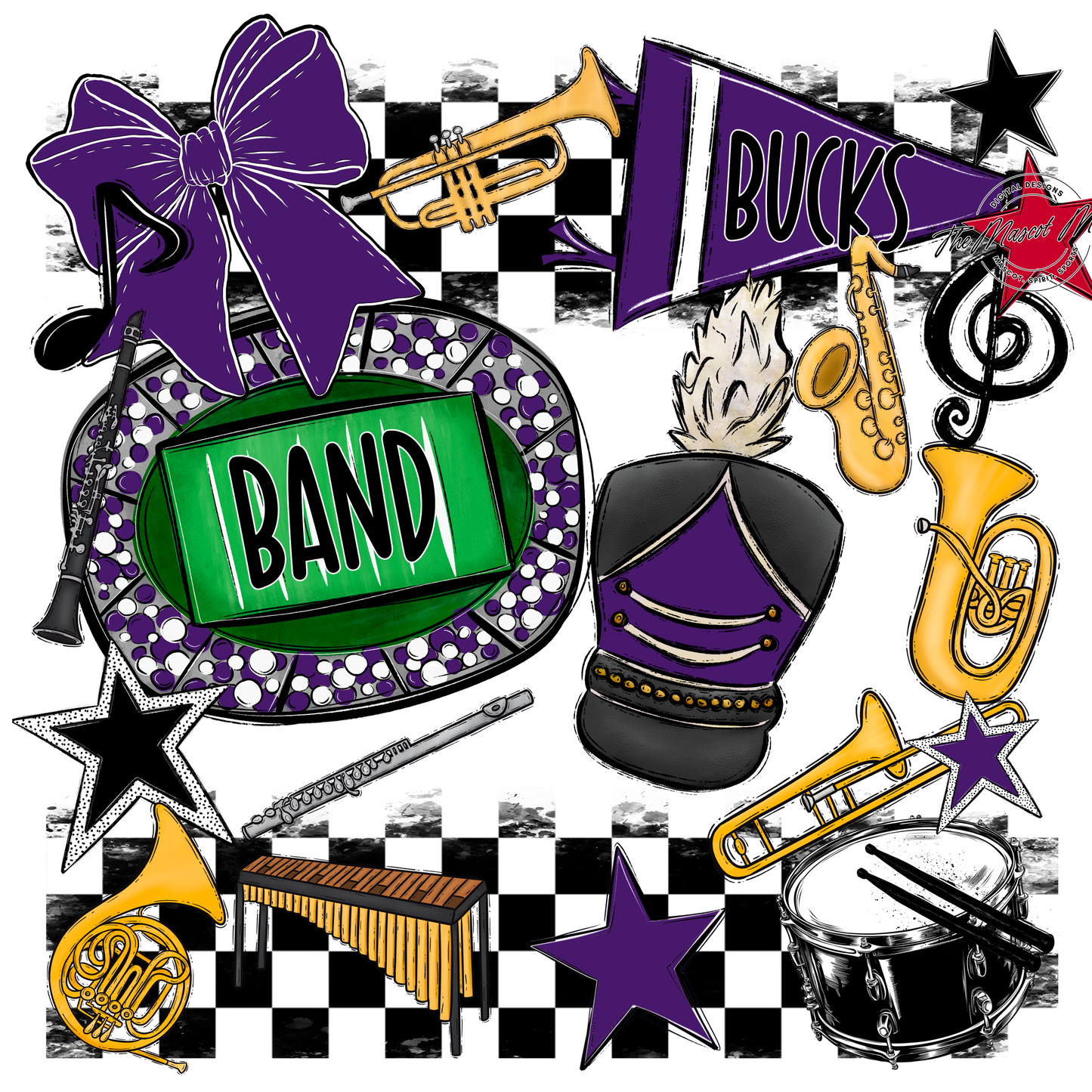 Bucks Checkers Band Spirit Design-Purple